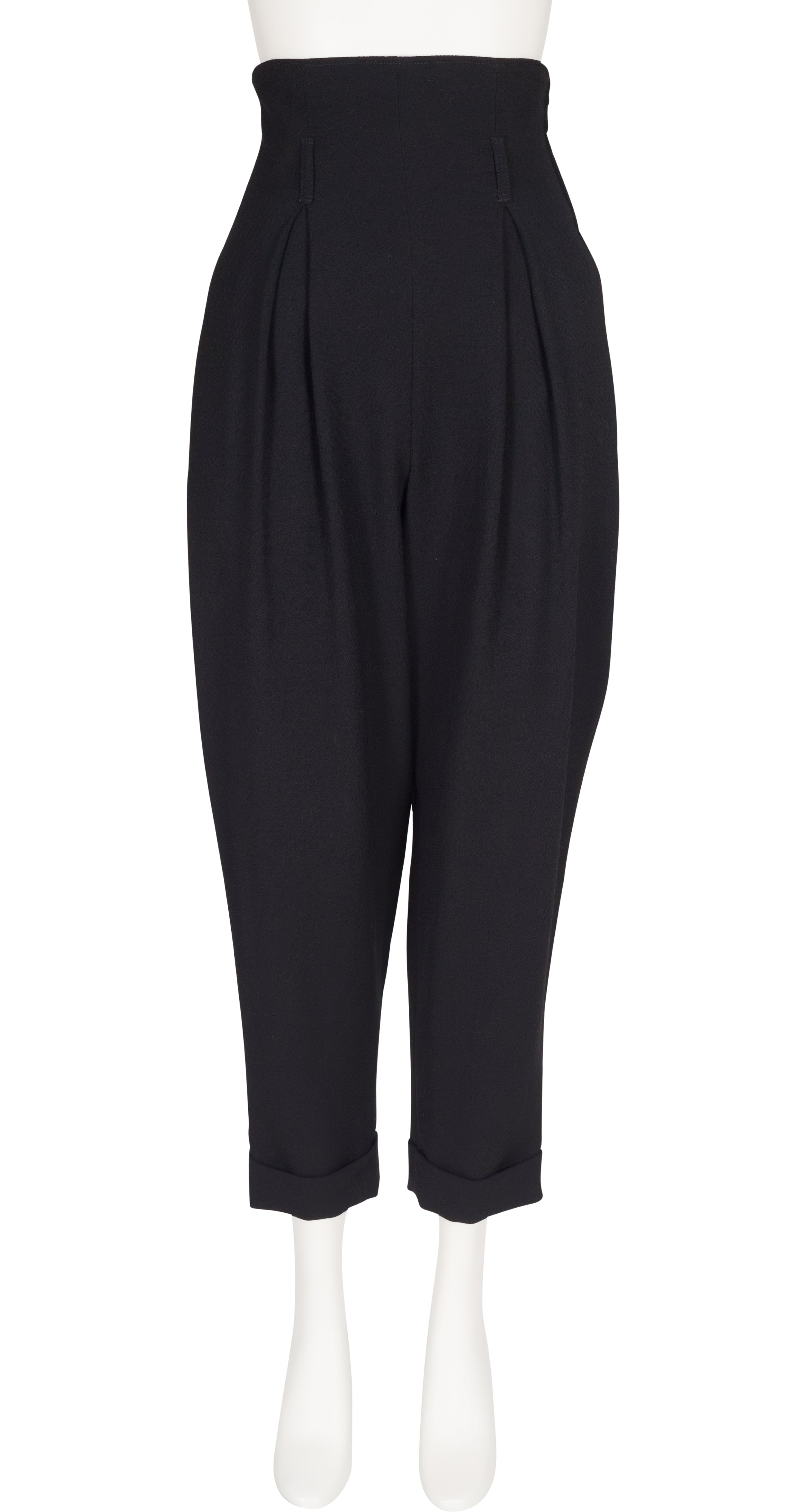 1980s Black Crepe Ultra High-Waisted Trousers
