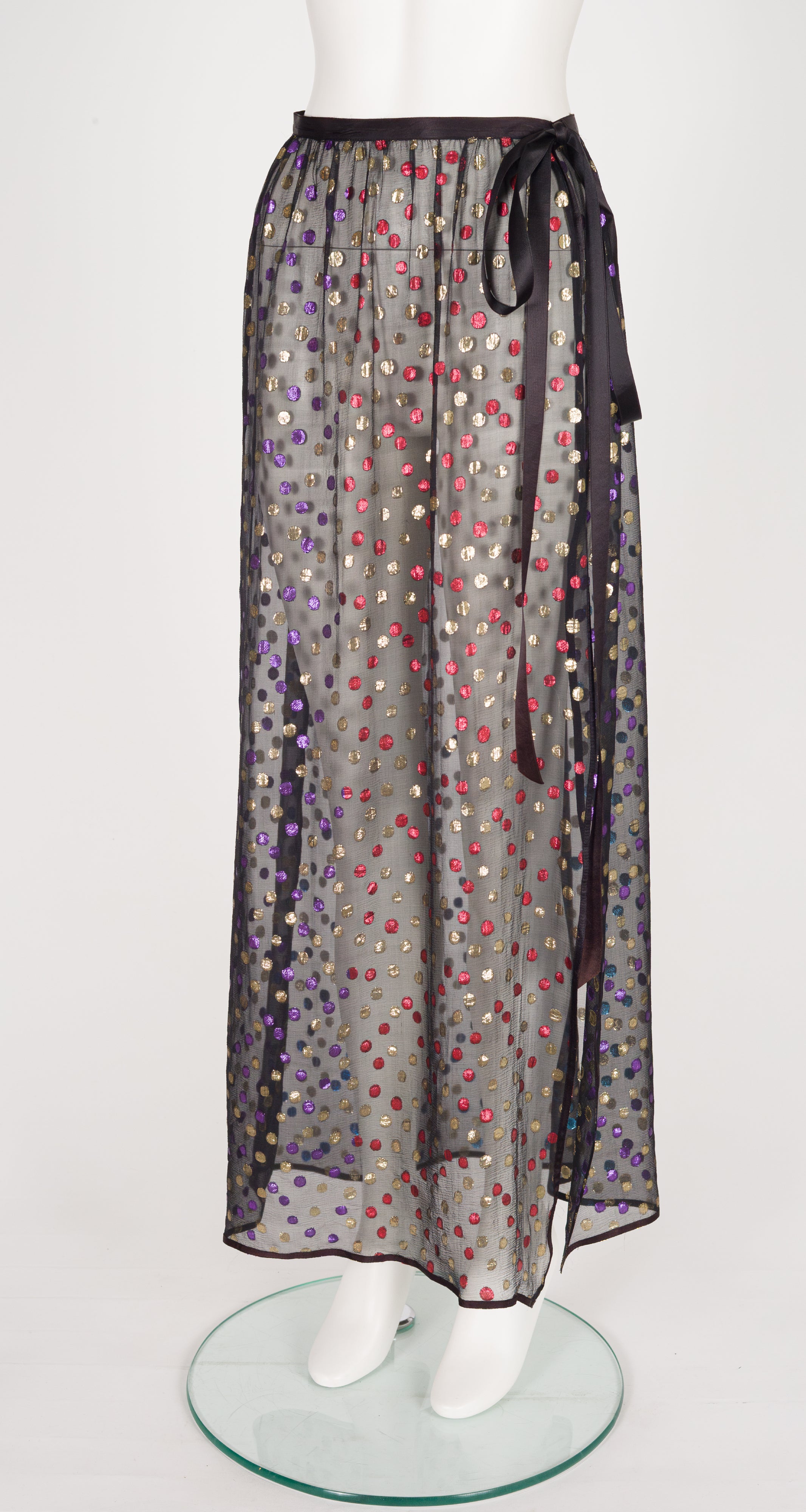 1978-79 F/W Metallic Polka Dot Black Silk Chiffon Wrap Skirt