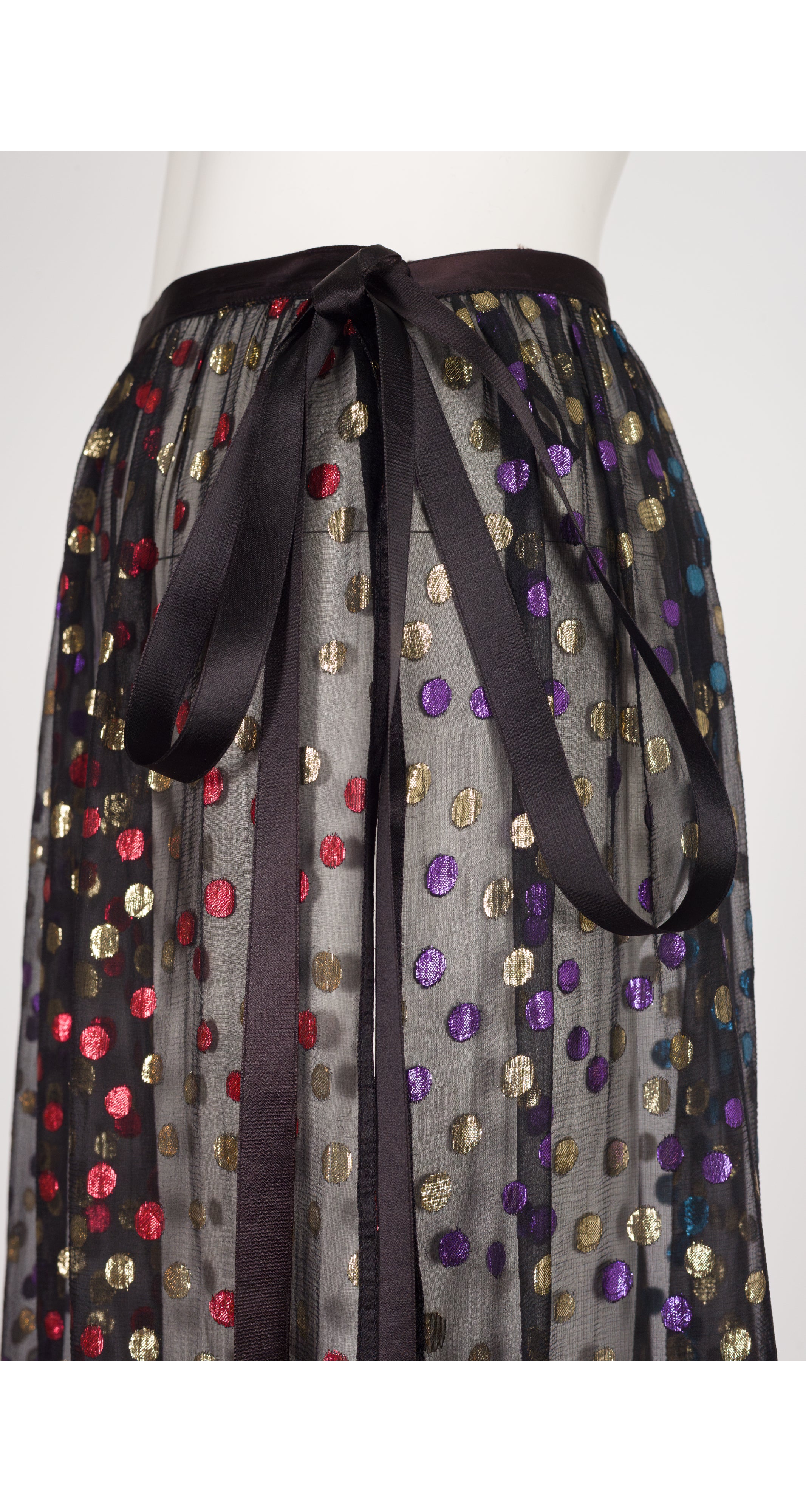 1978-79 F/W Metallic Polka Dot Black Silk Chiffon Wrap Skirt