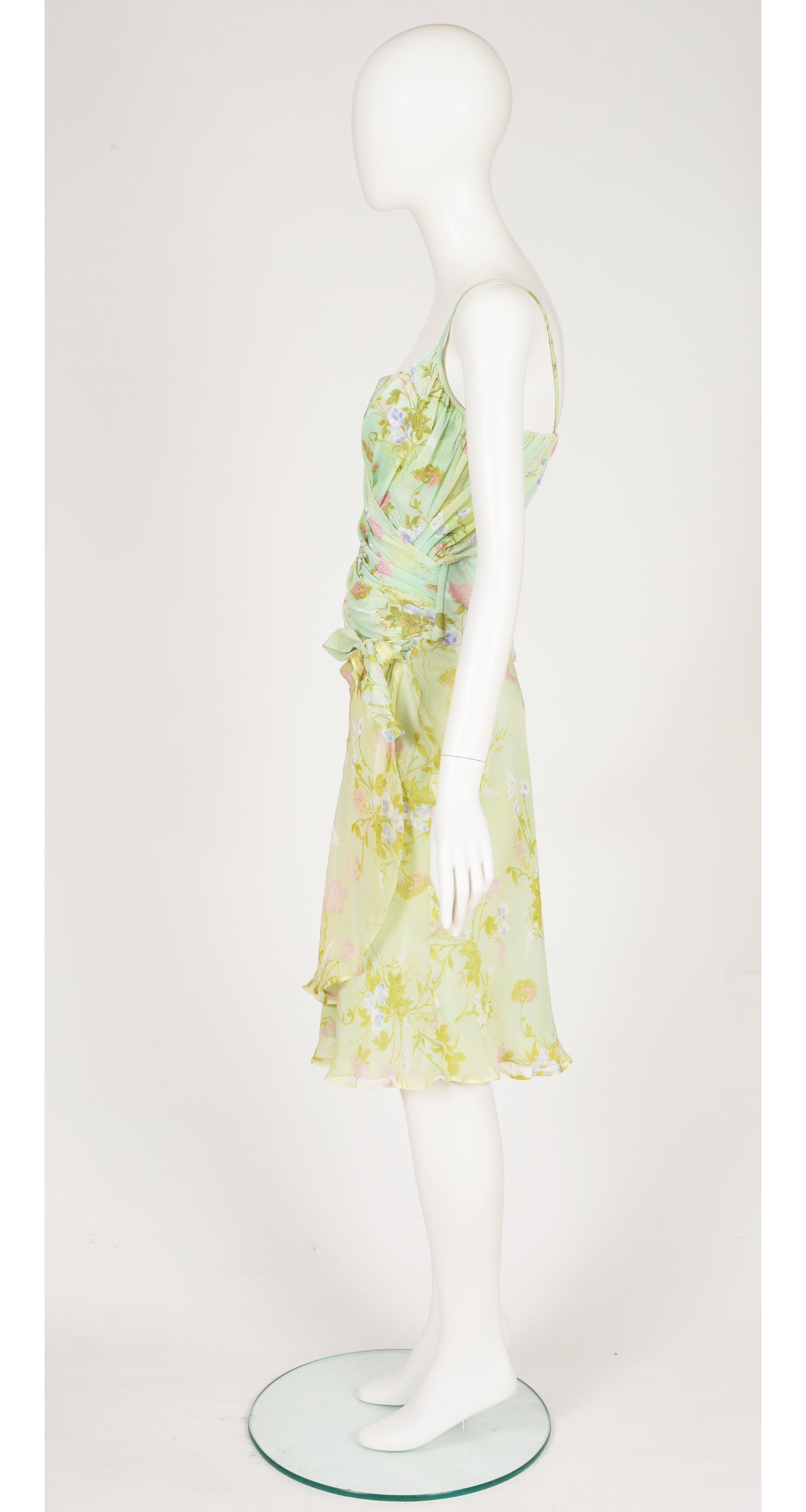 2000s Floral Pastel Green Bustier & Silk Skirt Set