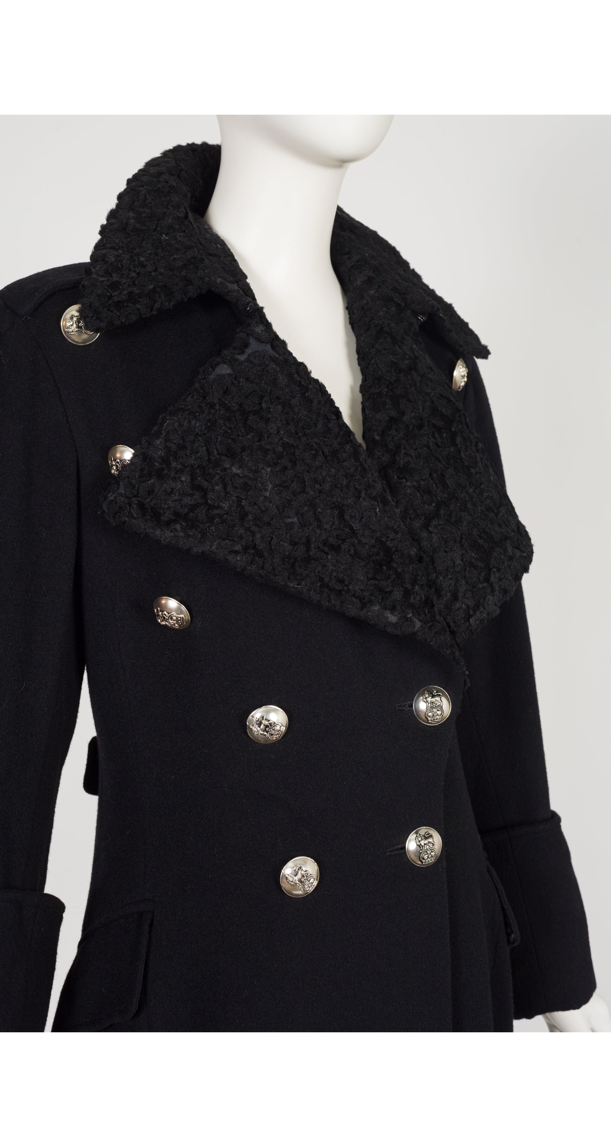 1993-94 F/W Astrakhan Black Wool Military Coat