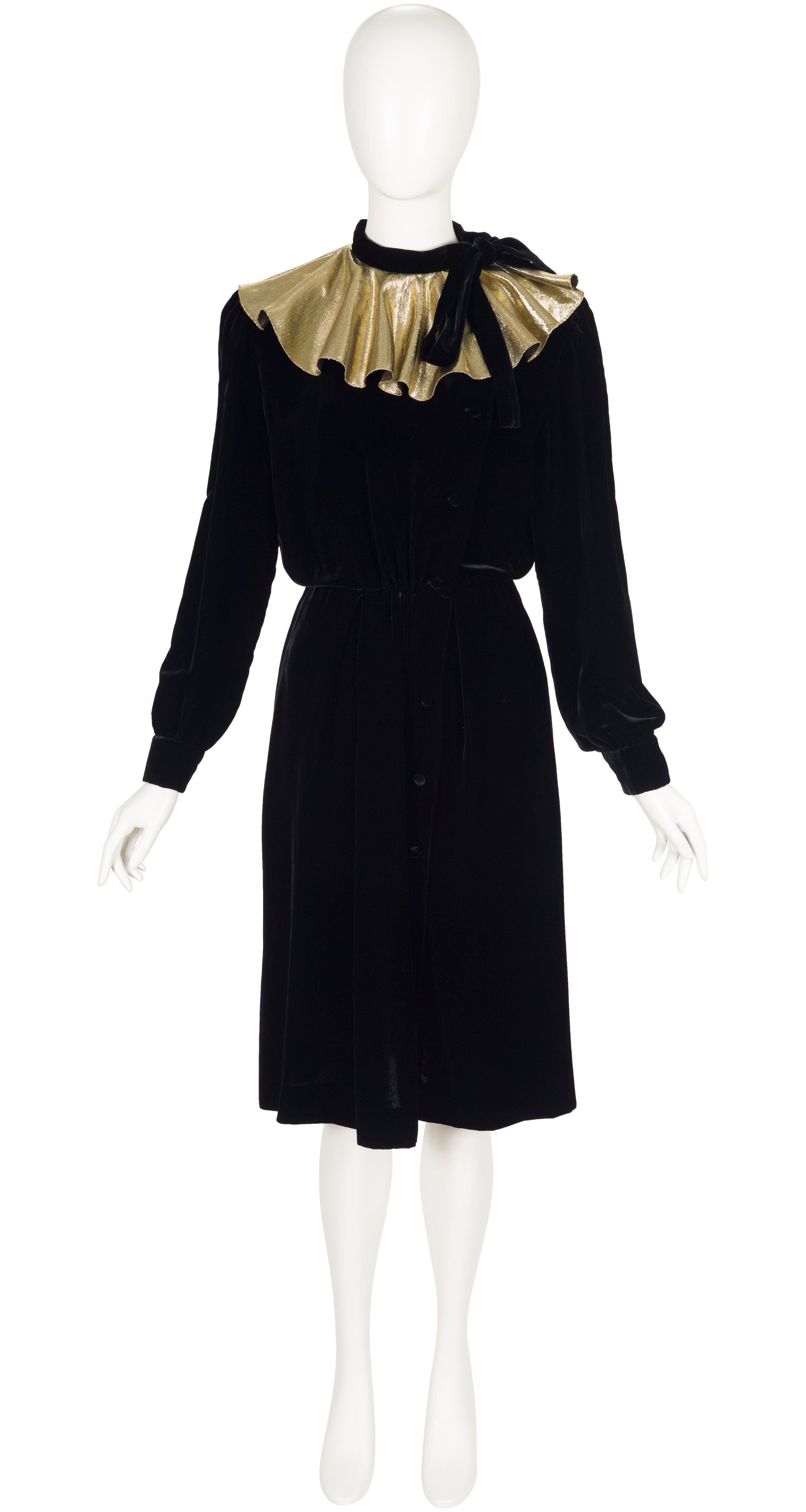 1981-82 F/W Gold Lamé Collar Black Velvet Dress