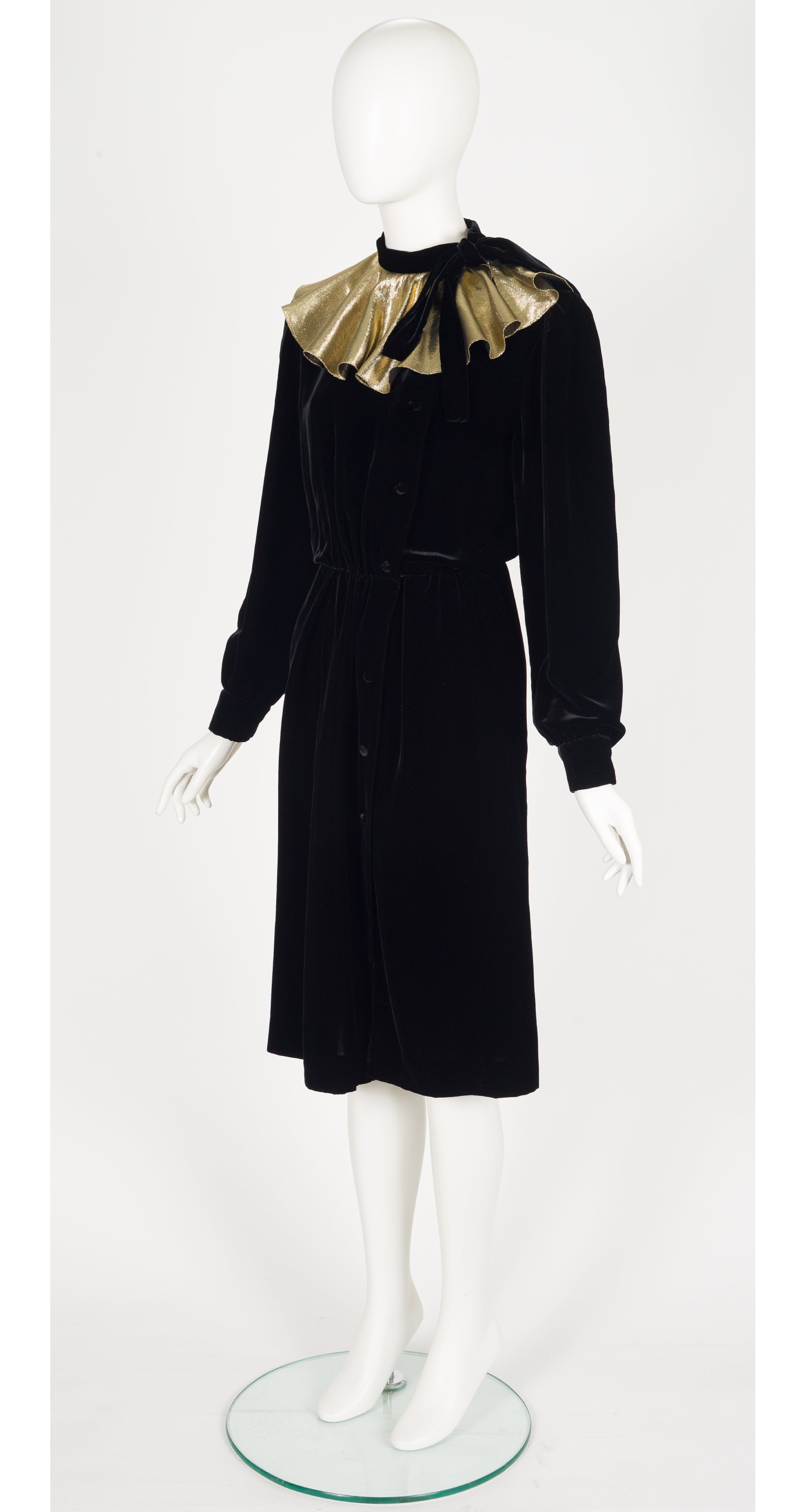 1981-82 F/W Gold Lamé Collar Black Velvet Dress