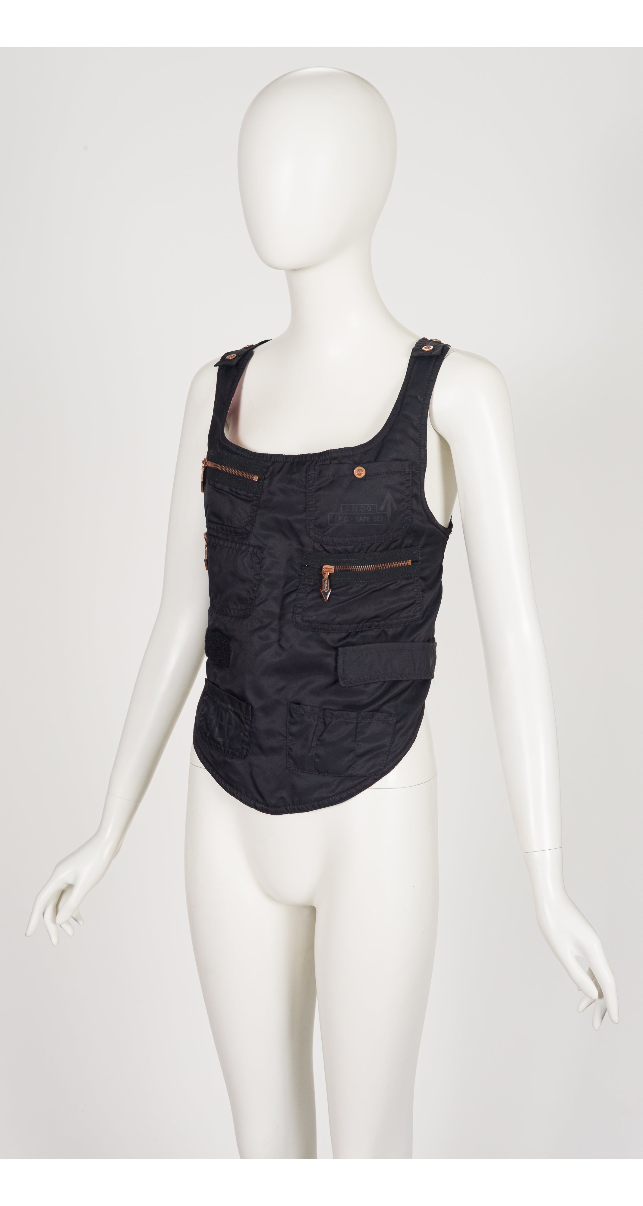 1990s "Safe Sex" Black Nylon Cross-Back Utility Vest