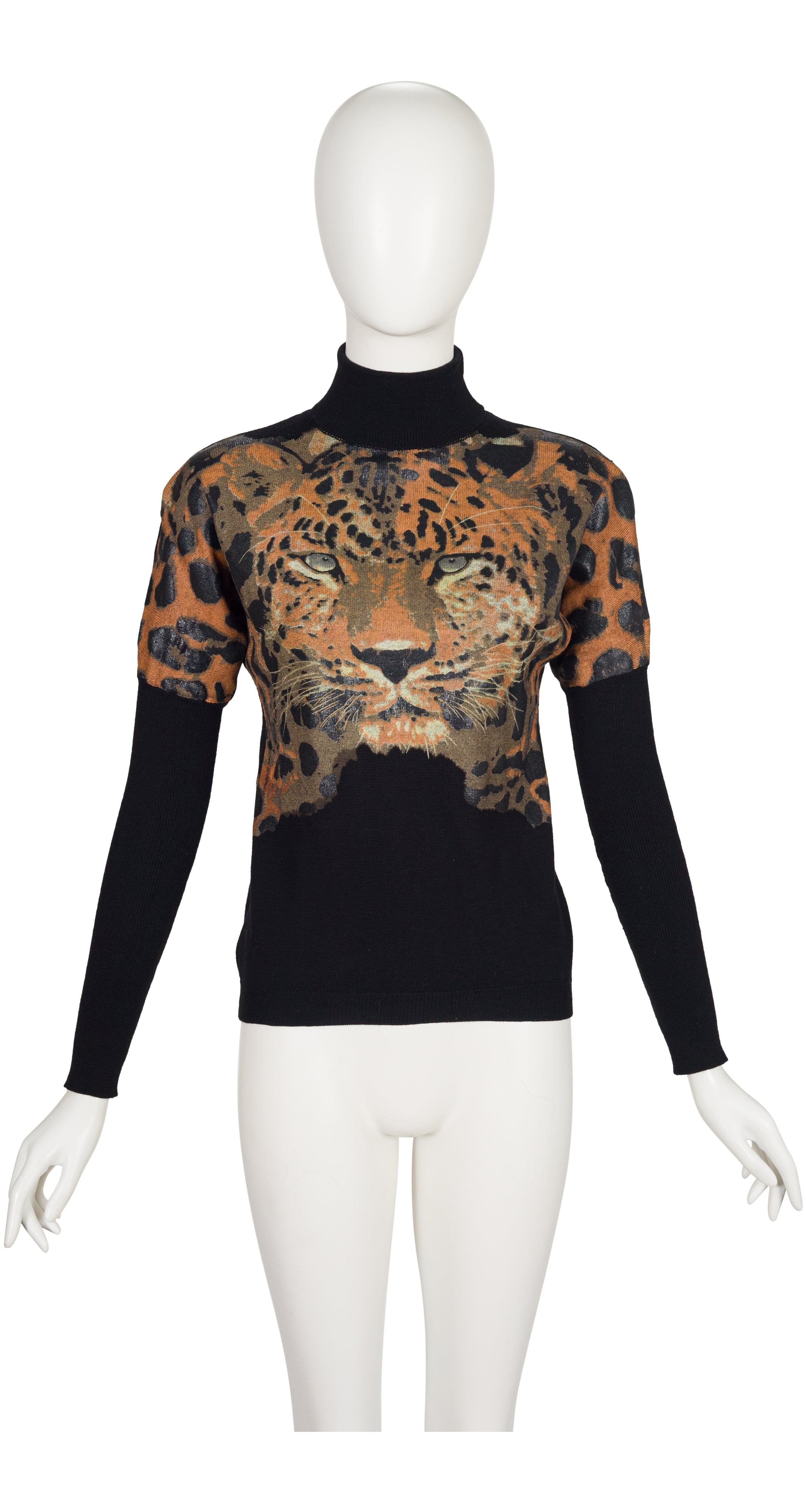 2011 F/W Leopard Face Black Wool Turtleneck Sweater