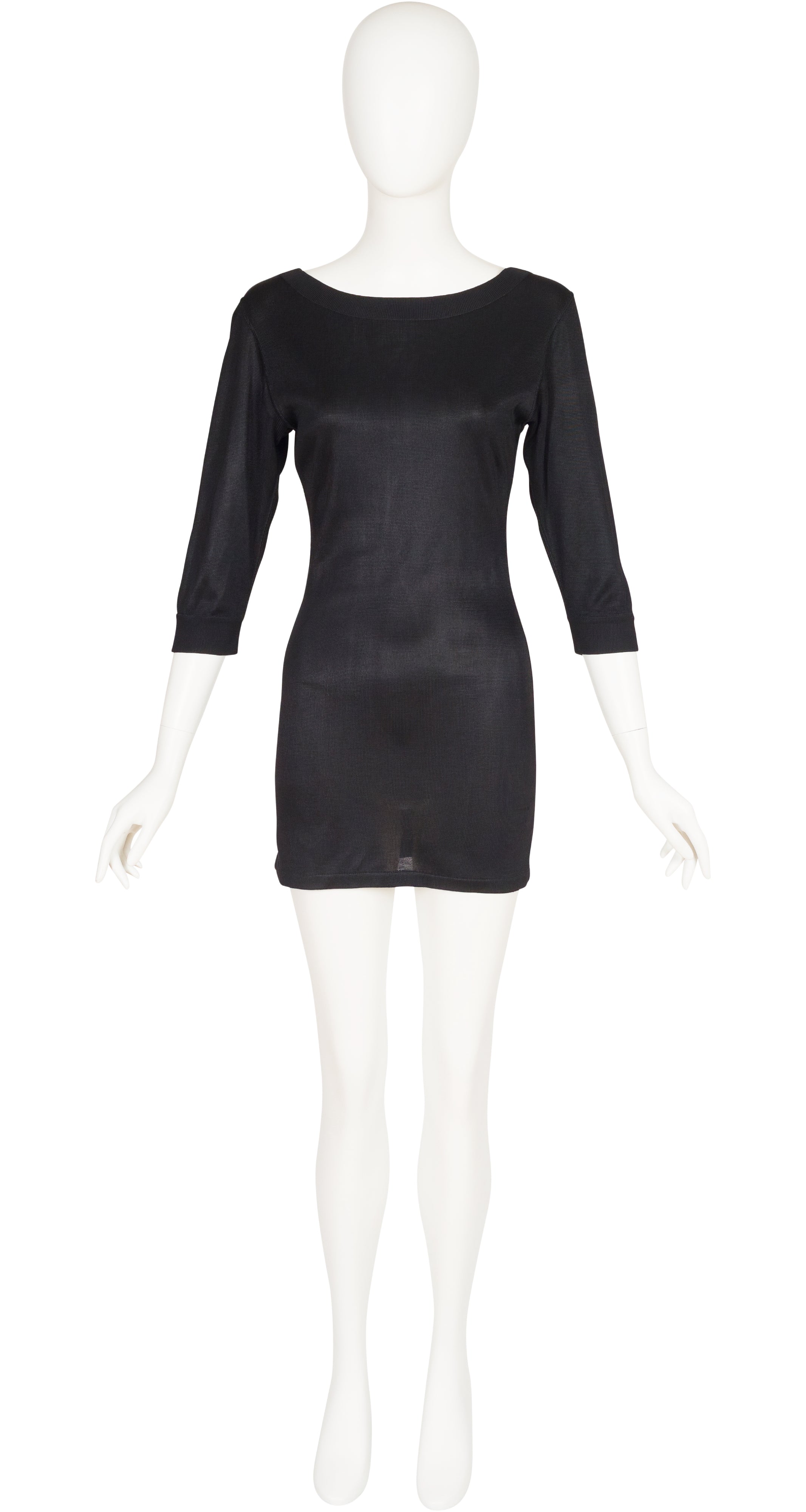 1986 S/S Runway Black Knit Boat Neck Mini Dress