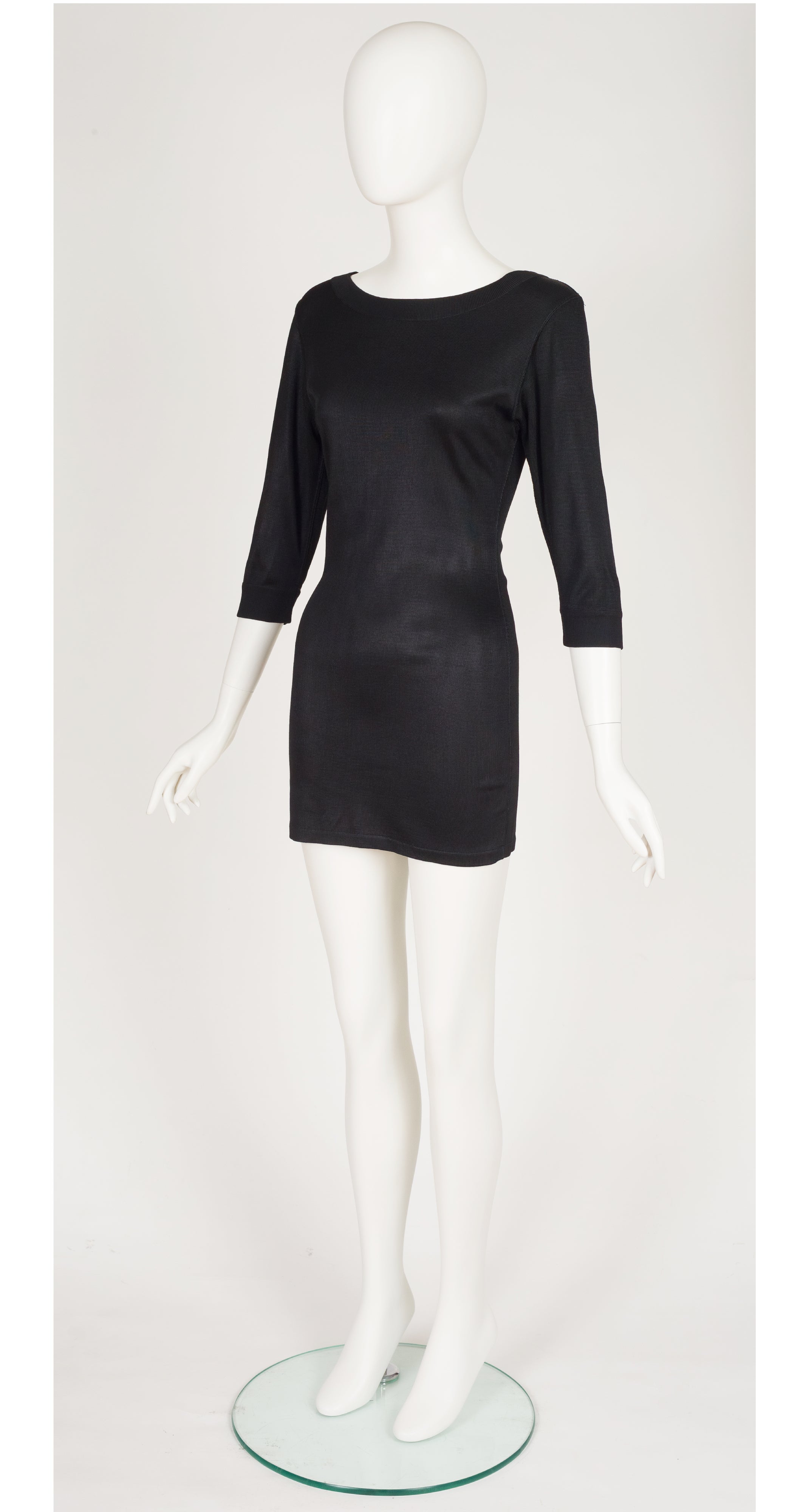 1986 S/S Runway Black Knit Boat Neck Mini Dress