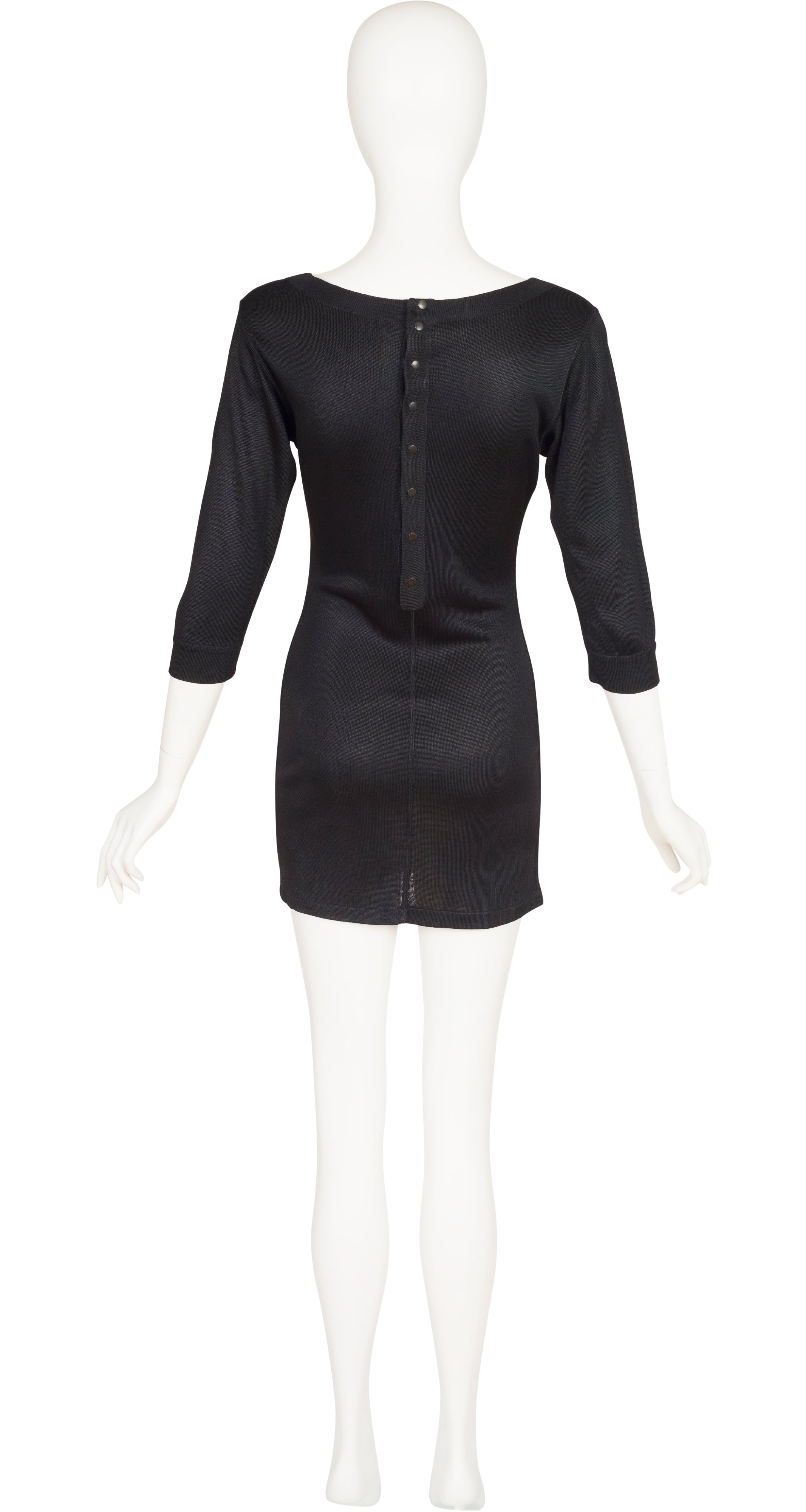 1986 S/S Runway Black Knit Boat Neck Mini Dress