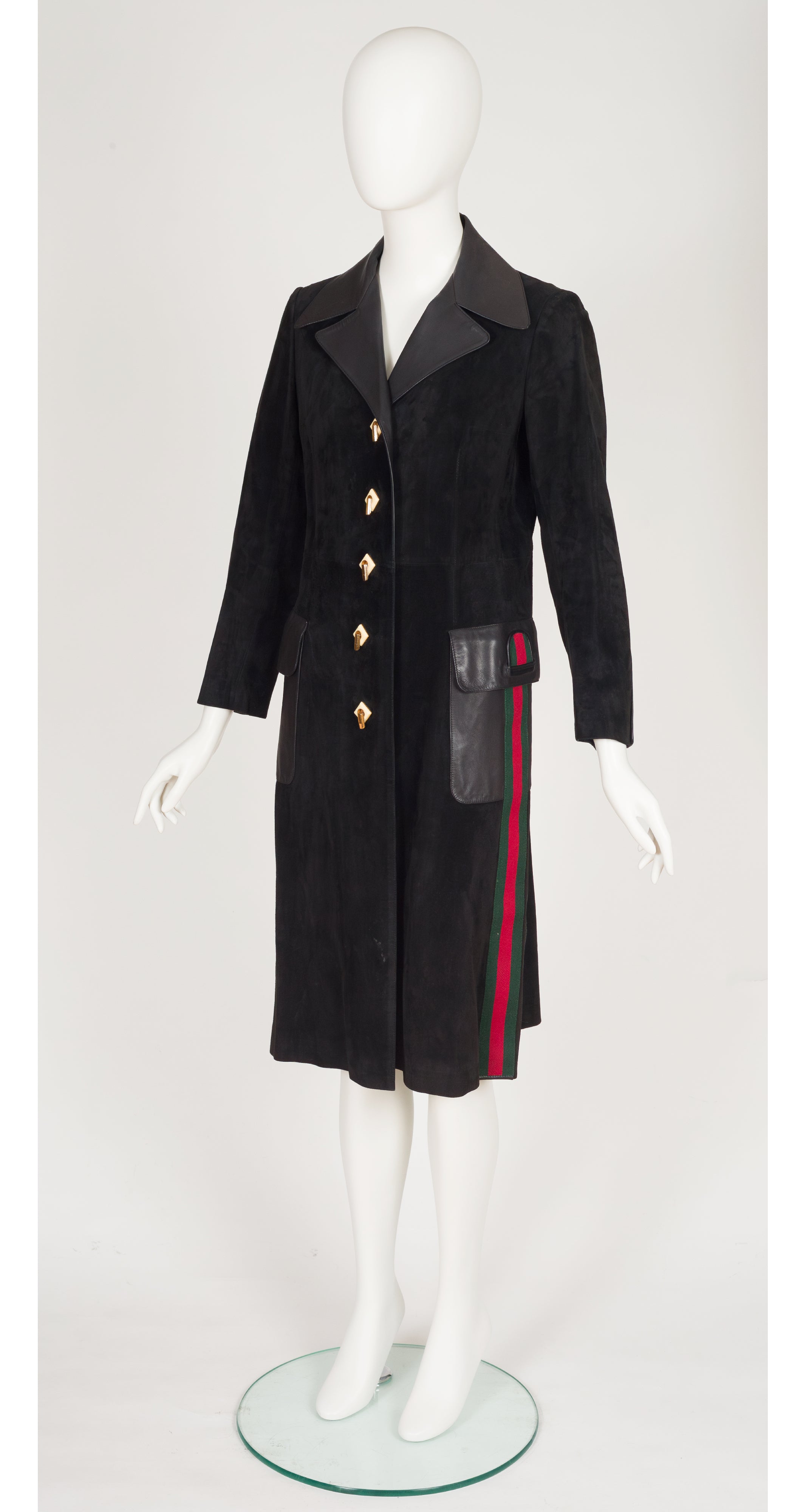 1970s Green & Red Stripe Black Suede Coat