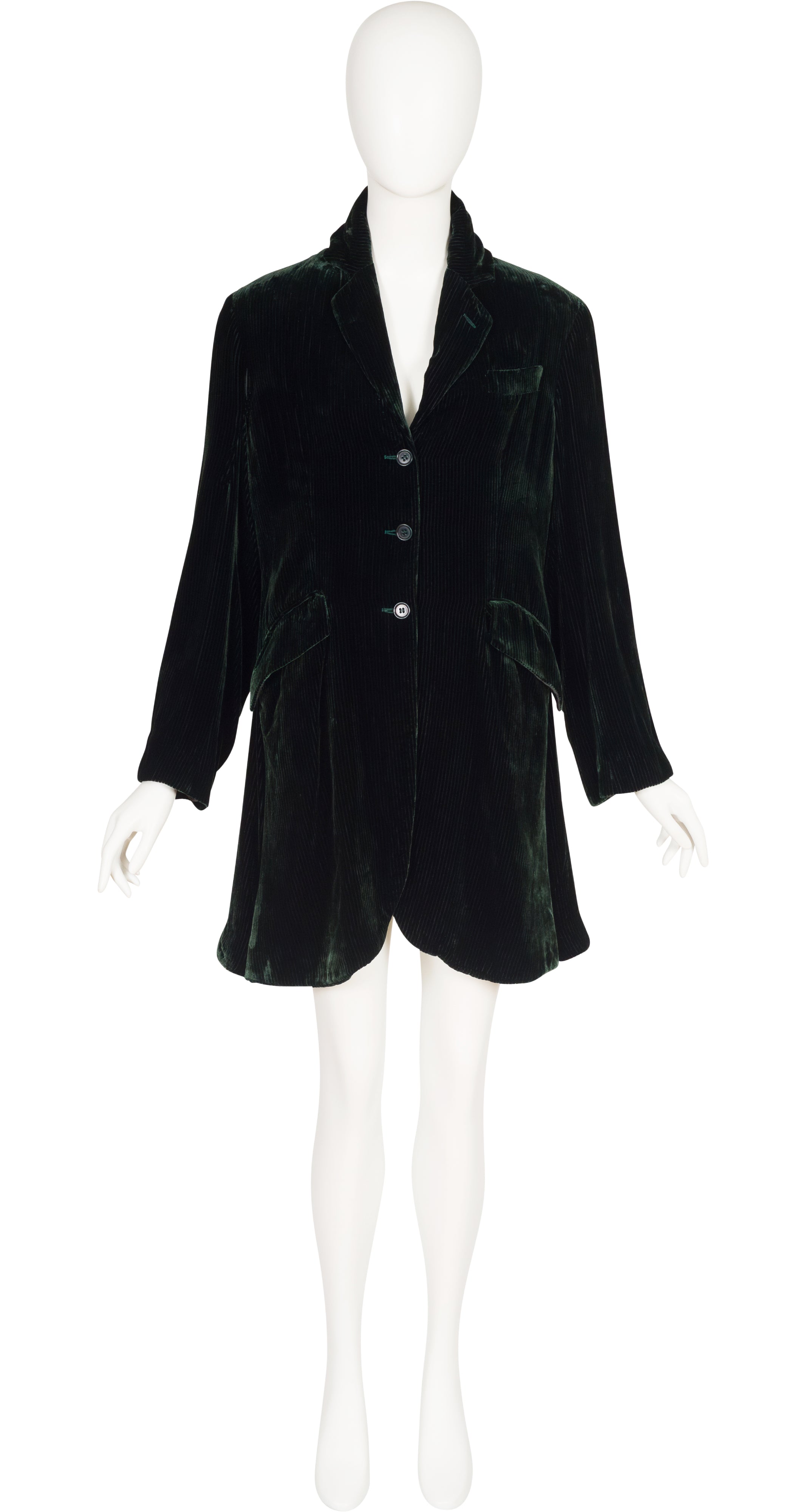 1995 Dark Green Silk Velvet Collared Coat