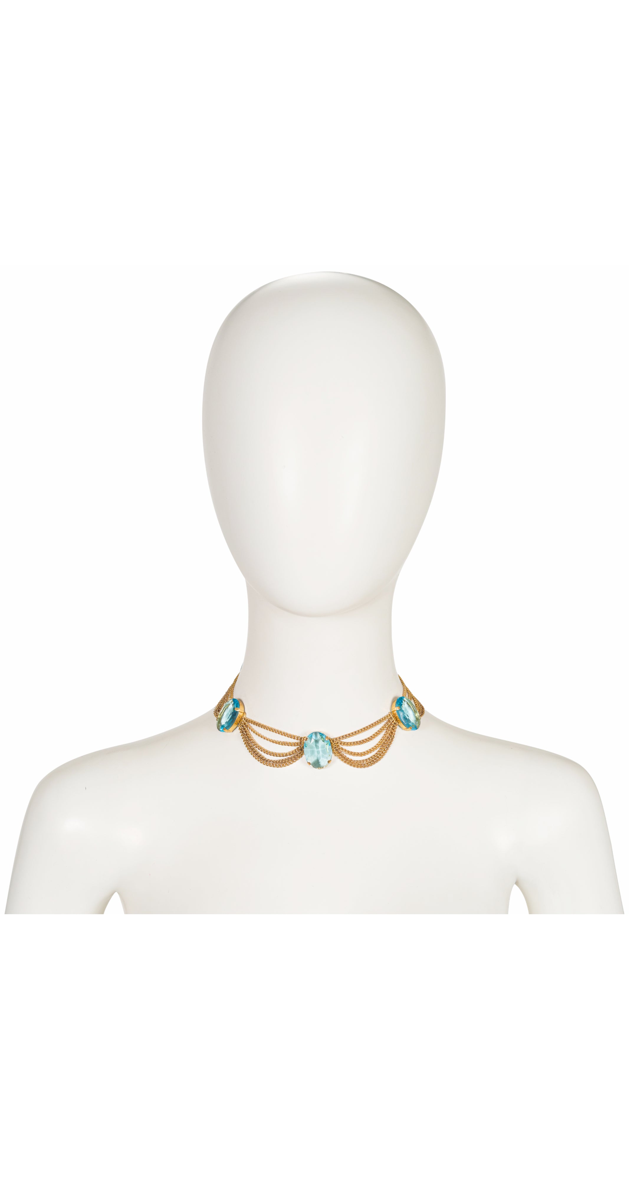 1950s Blue Topaz Glass Festoon Necklace & Earring Set