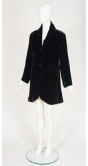 1990s Dark Green Silk Velvet Collared Coat
