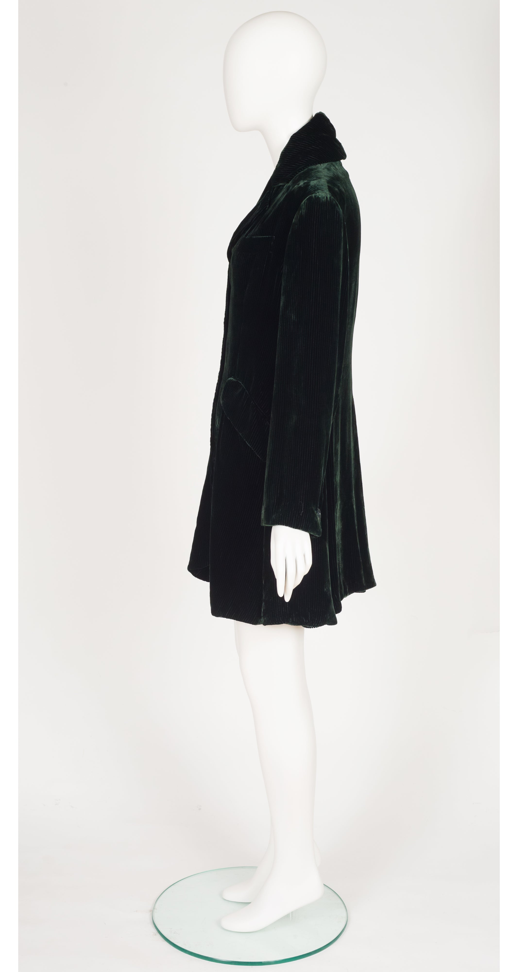 1995 Dark Green Silk Velvet Collared Coat