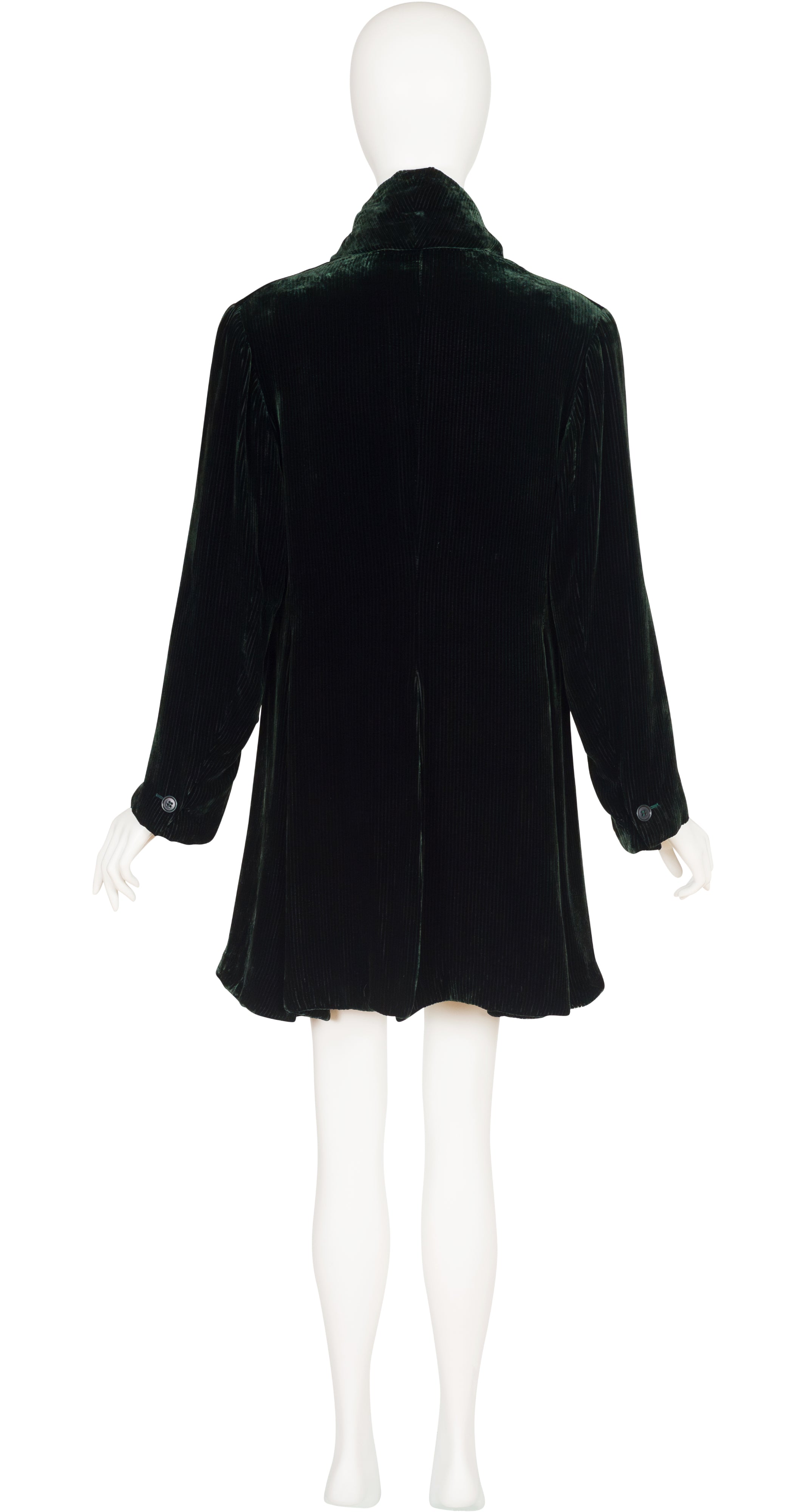 1995 Dark Green Silk Velvet Collared Coat