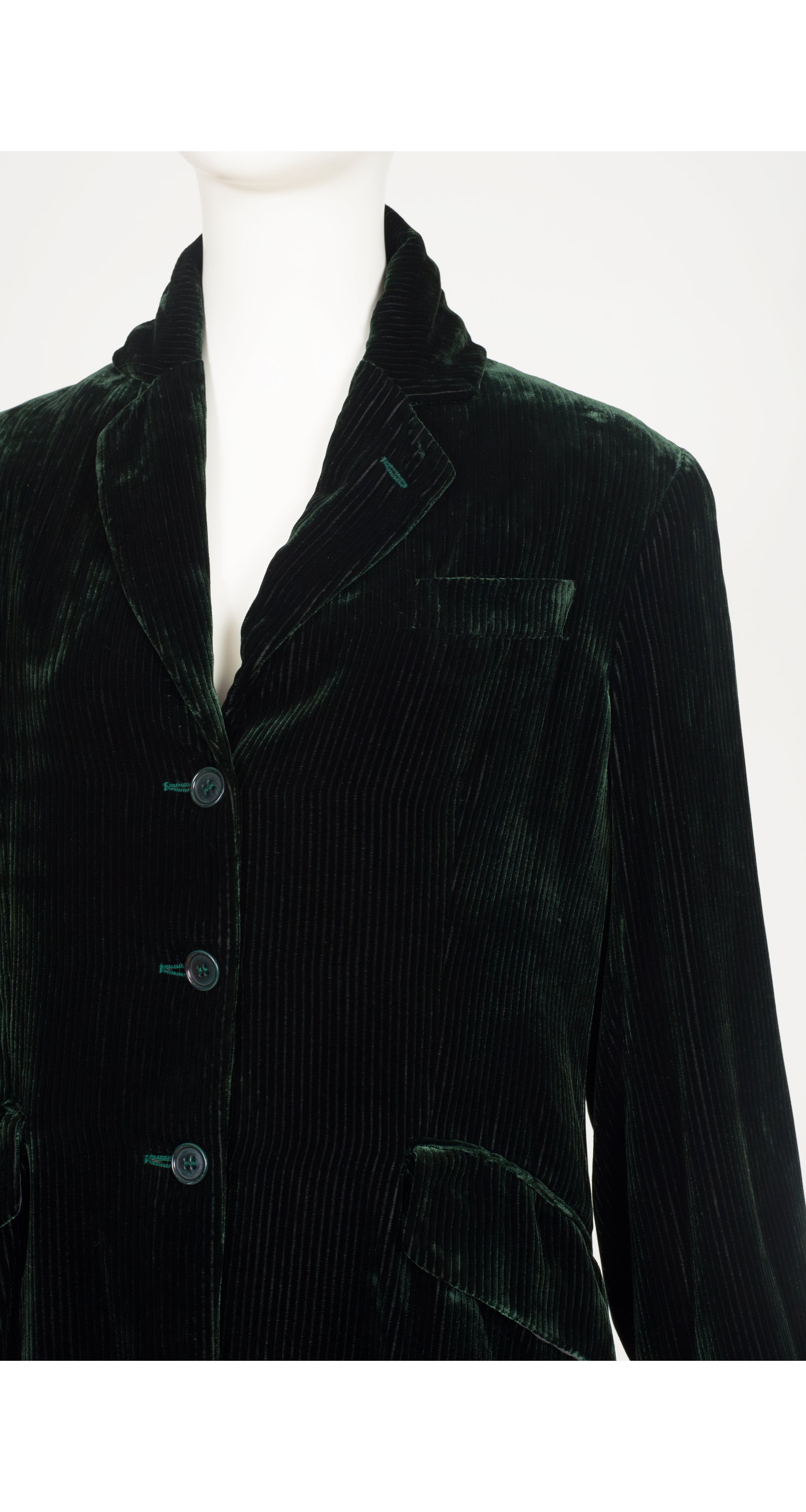 1995 Dark Green Silk Velvet Collared Coat