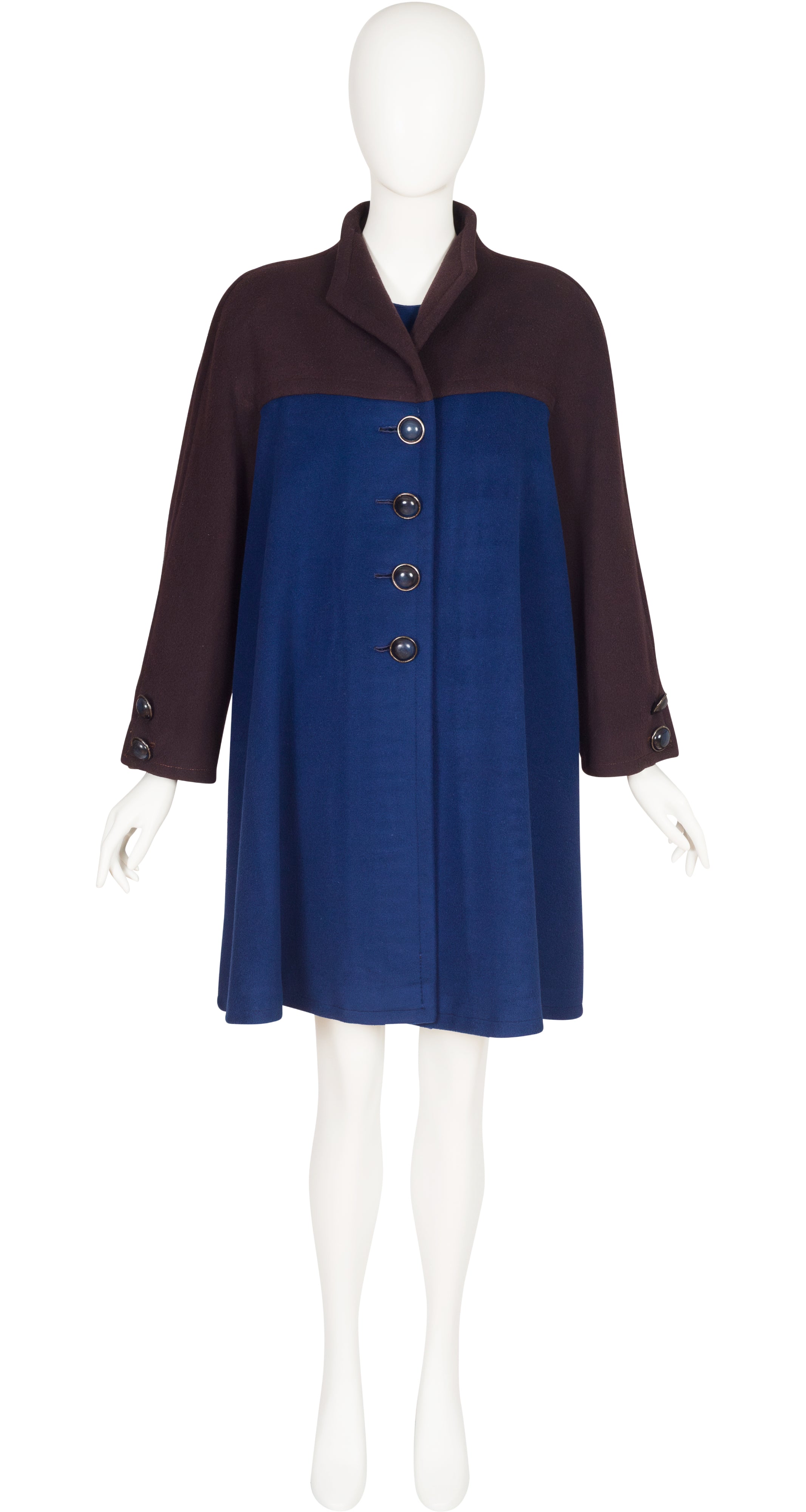 1980s Color-Block Wool Dress & Swing Coat Set