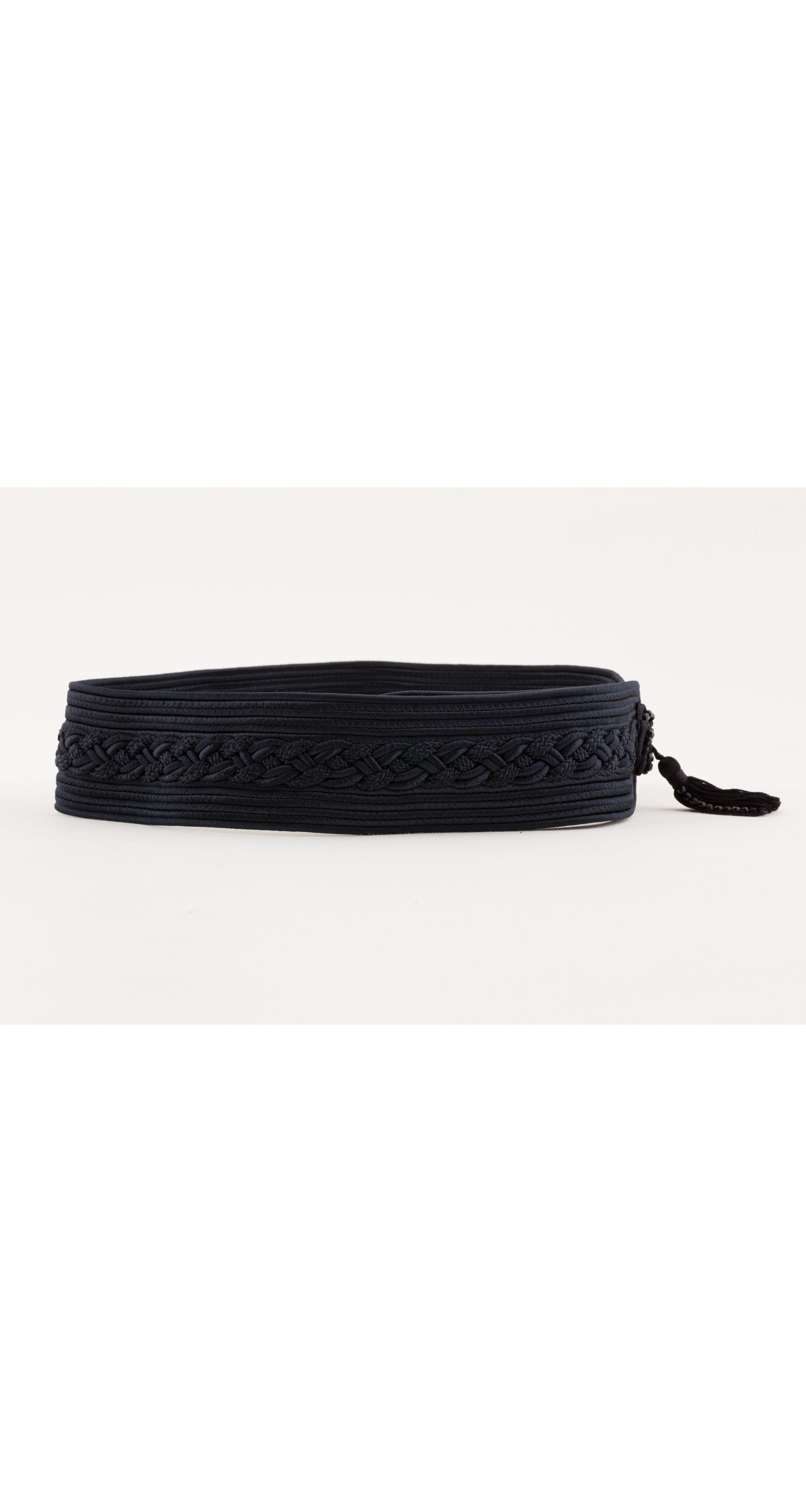 1990s Black Silk Passementerie Adjustable Tassel Belt