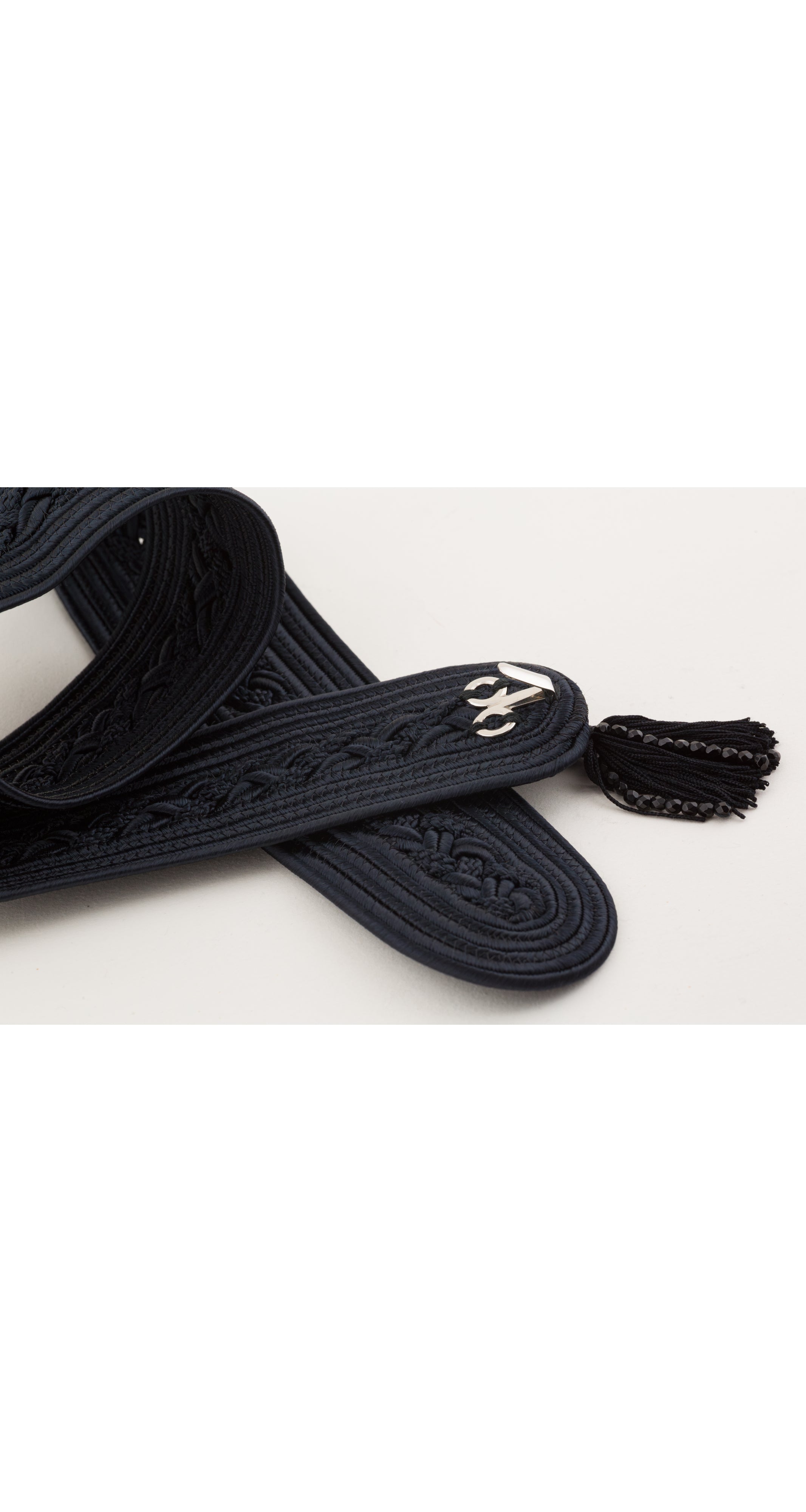 1990s Black Silk Passementerie Adjustable Tassel Belt