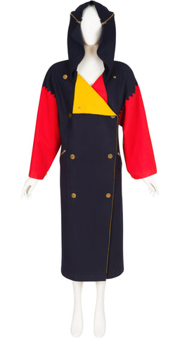 1982-83 F/W Runway Color-Block Wool Hooded Jester Coat