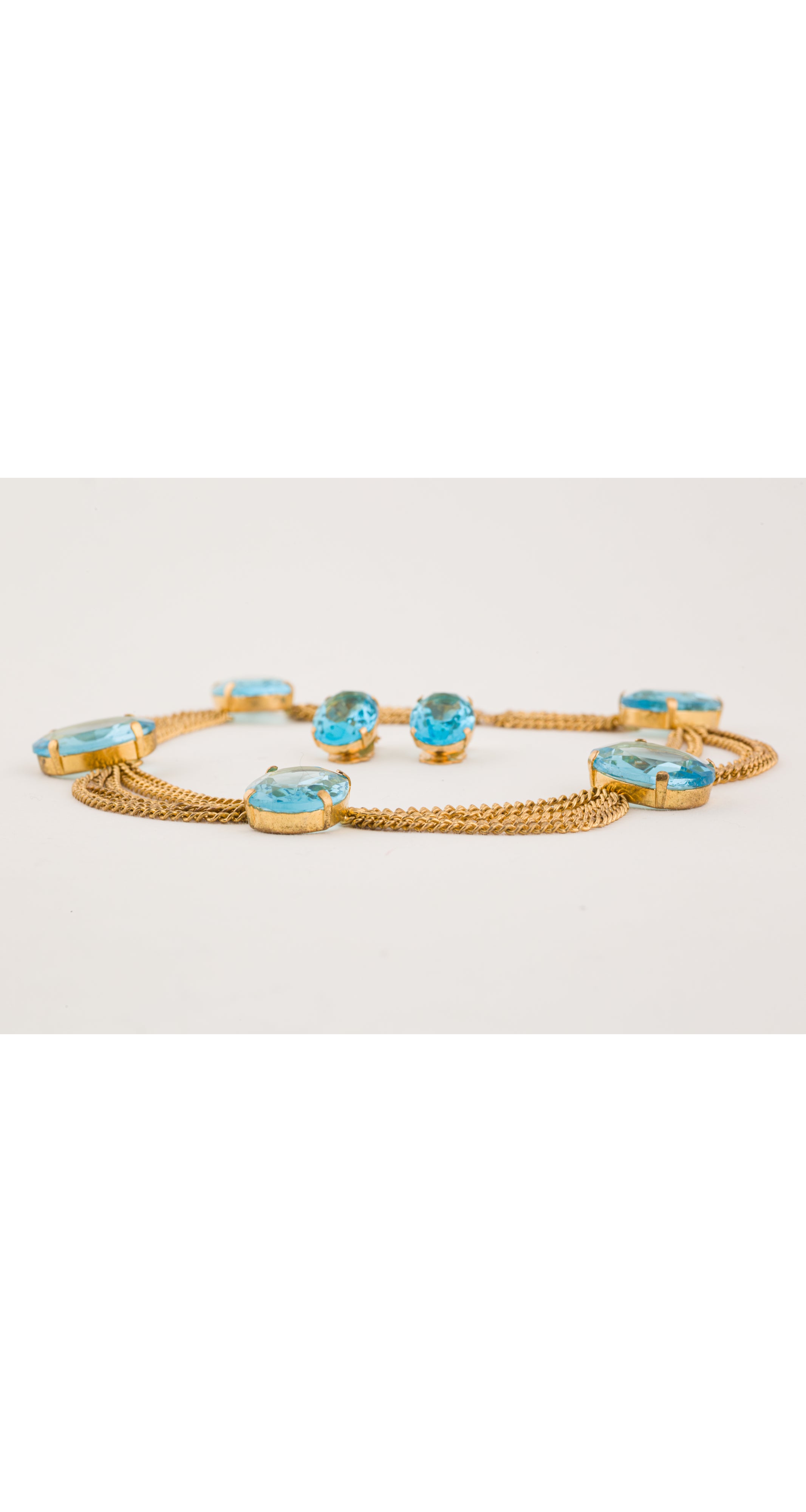 1950s Blue Topaz Glass Festoon Necklace & Earring Set