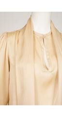 1980s Cream Striped Silk Jacquard Tie-Neck Blouse
