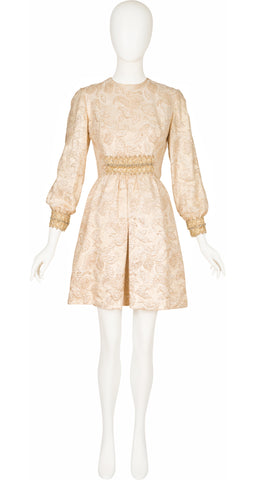 1960s Paisley Gold Metallic Brocade Mini Party Dress