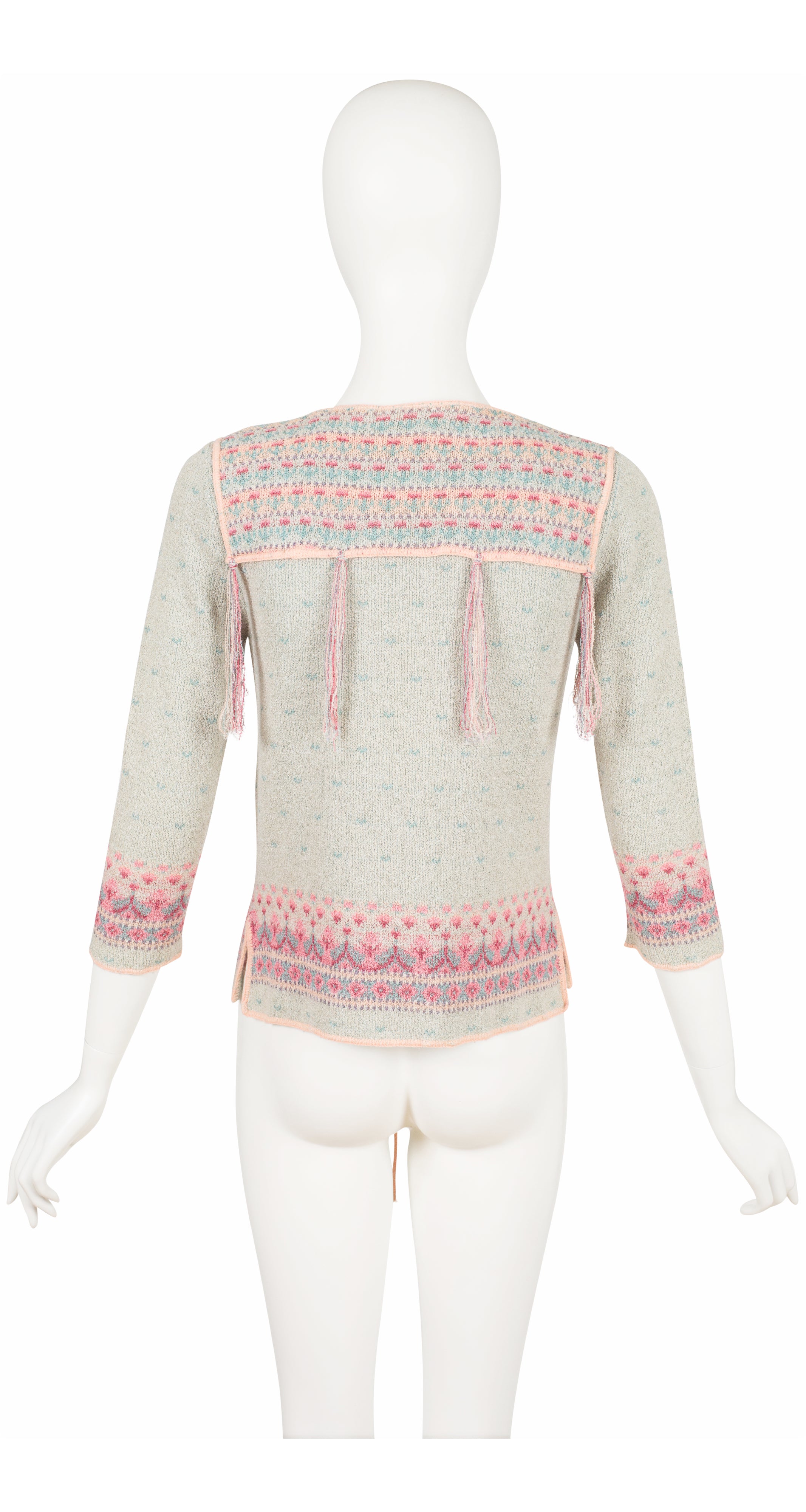 1977 S/S Runway Pastel Floral Knit Tassel Cardigan