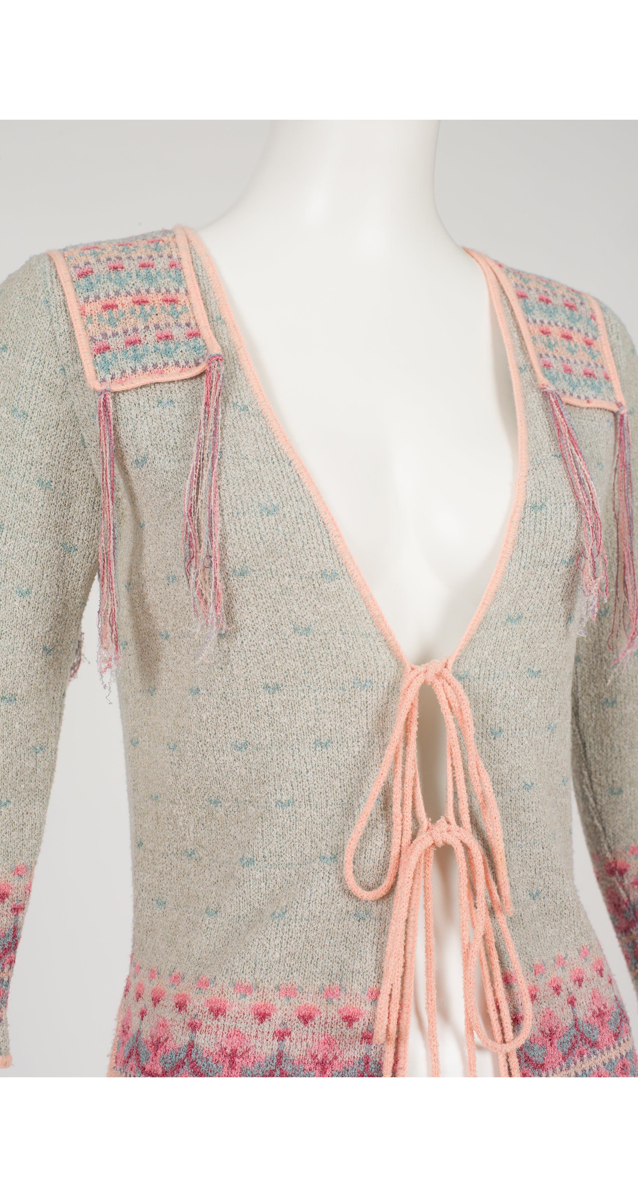1977 S/S Runway Pastel Floral Knit Tassel Cardigan