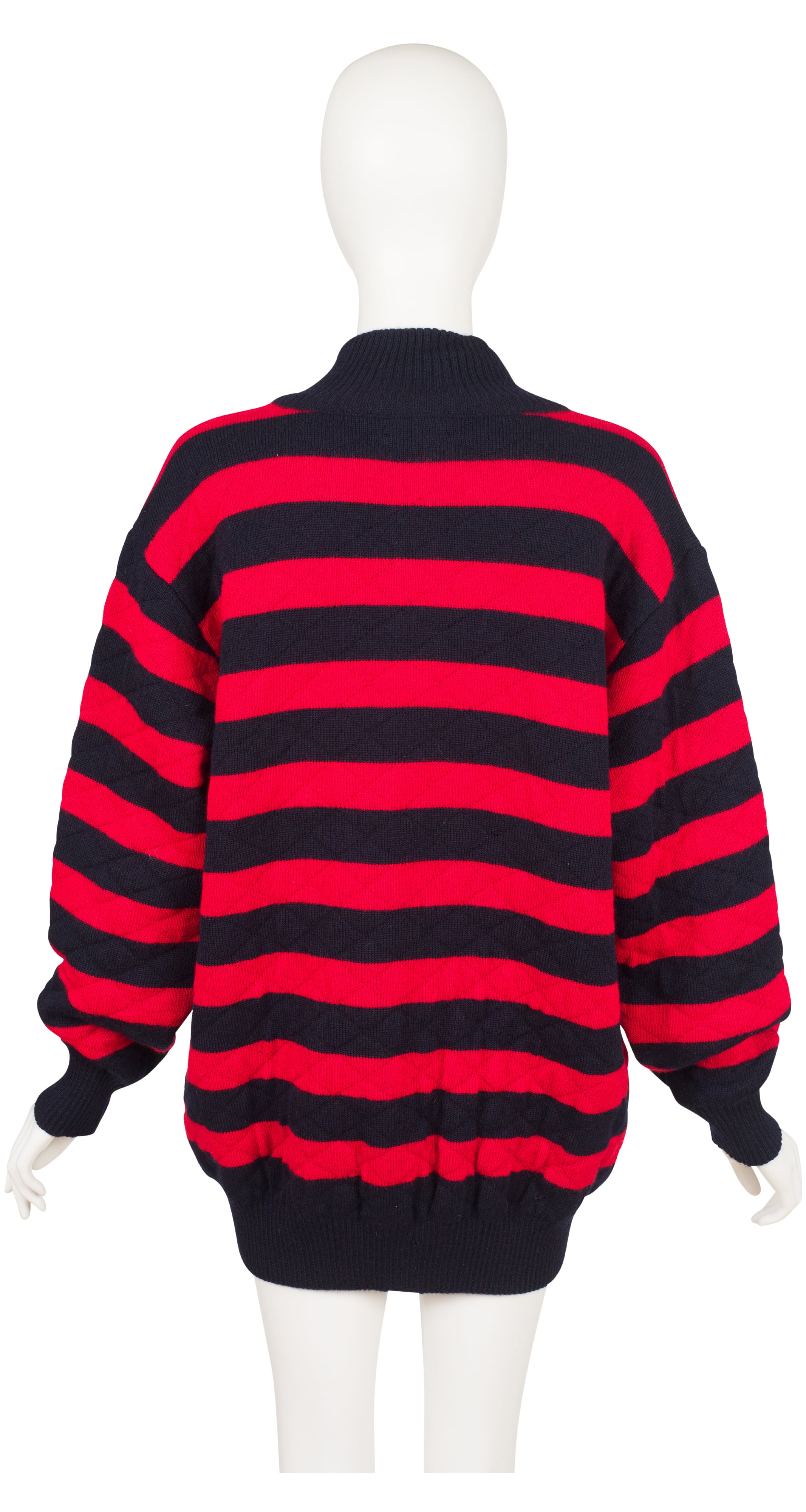 1980s Men's Striped Quilted Wool Knit Zip-Up Sweater
