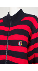 1980s Men's Striped Quilted Wool Knit Zip-Up Sweater