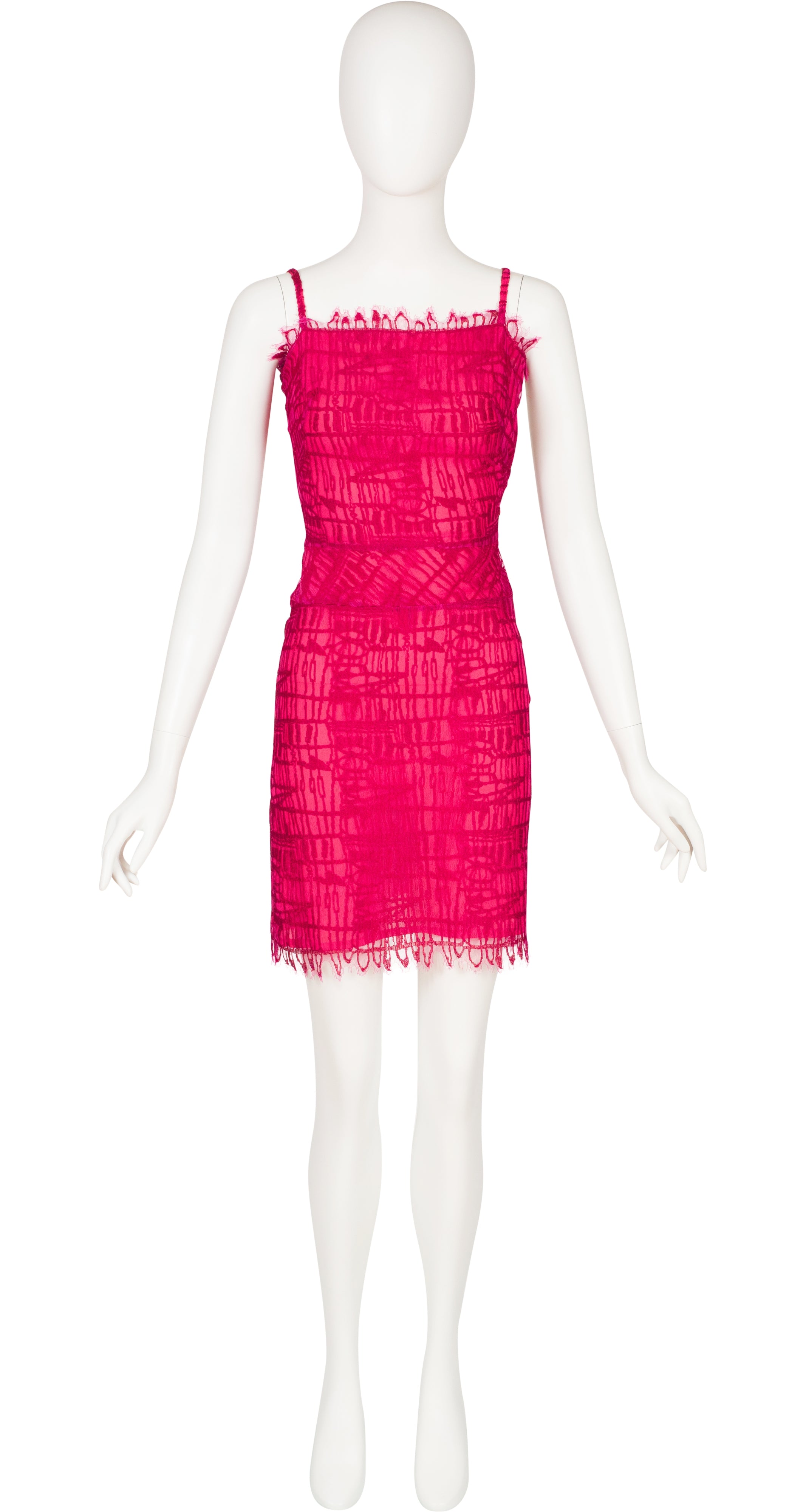 2000s Hot Pink Lace Sleeveless Mini Dress