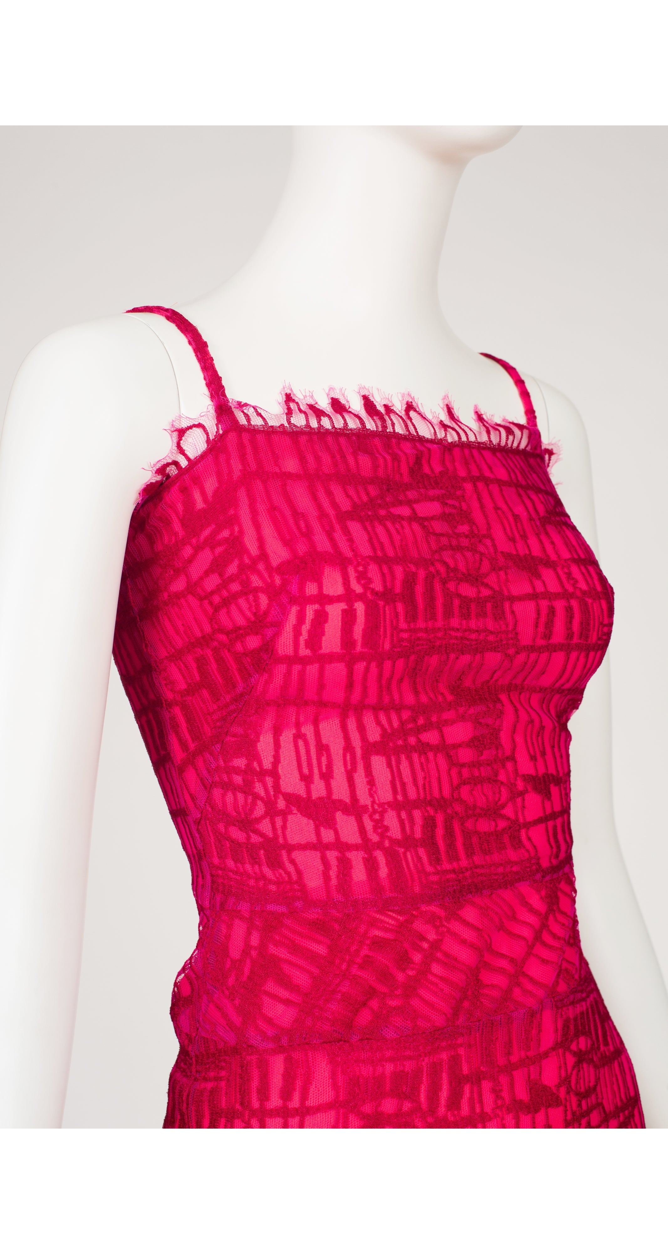 2000s Hot Pink Lace Sleeveless Mini Dress