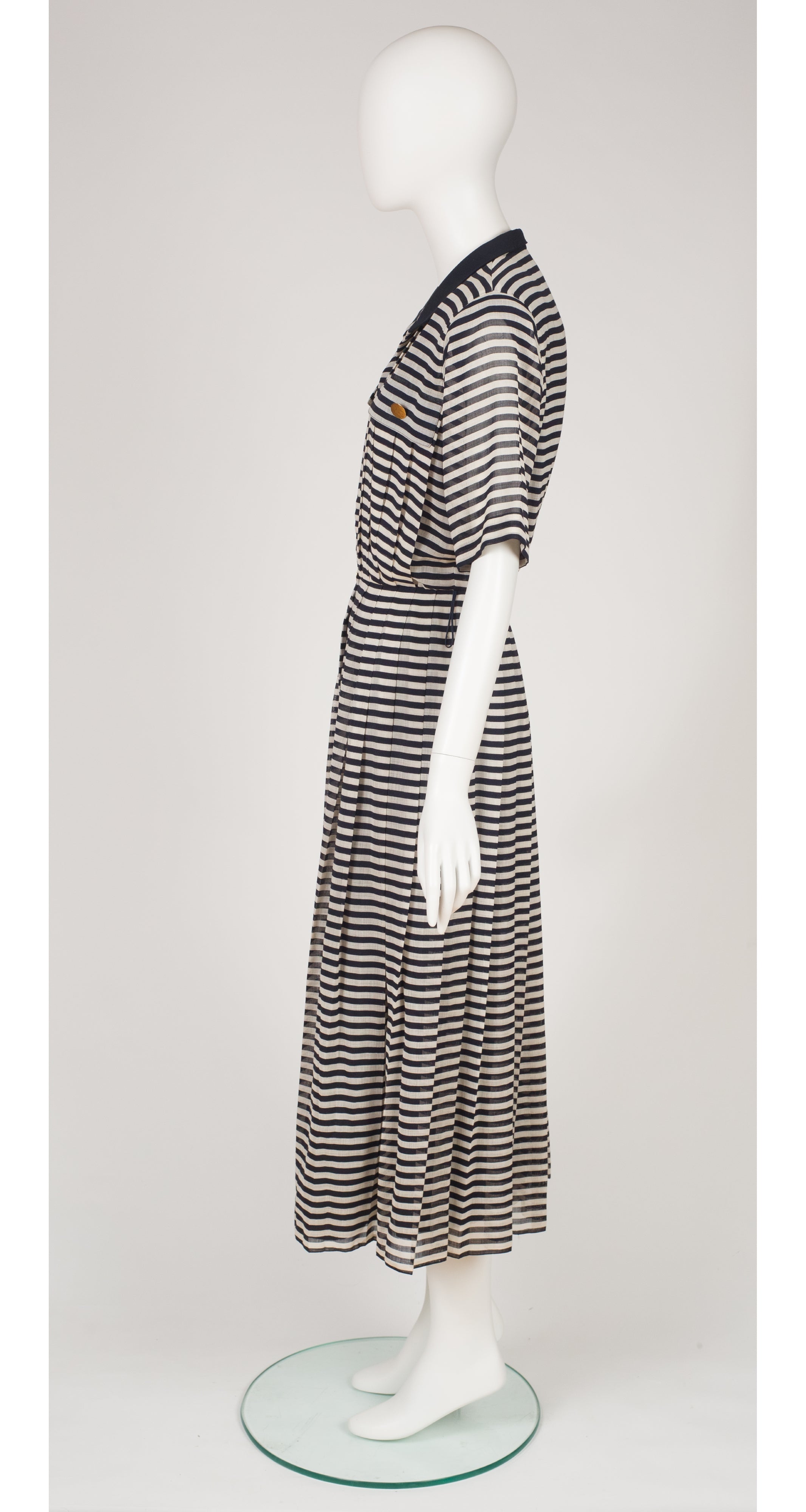 1980s Striped Cotton Voile Button-Up Dress