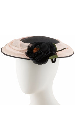 1950s Pink & Black Straw Saucer Fascinator Hat