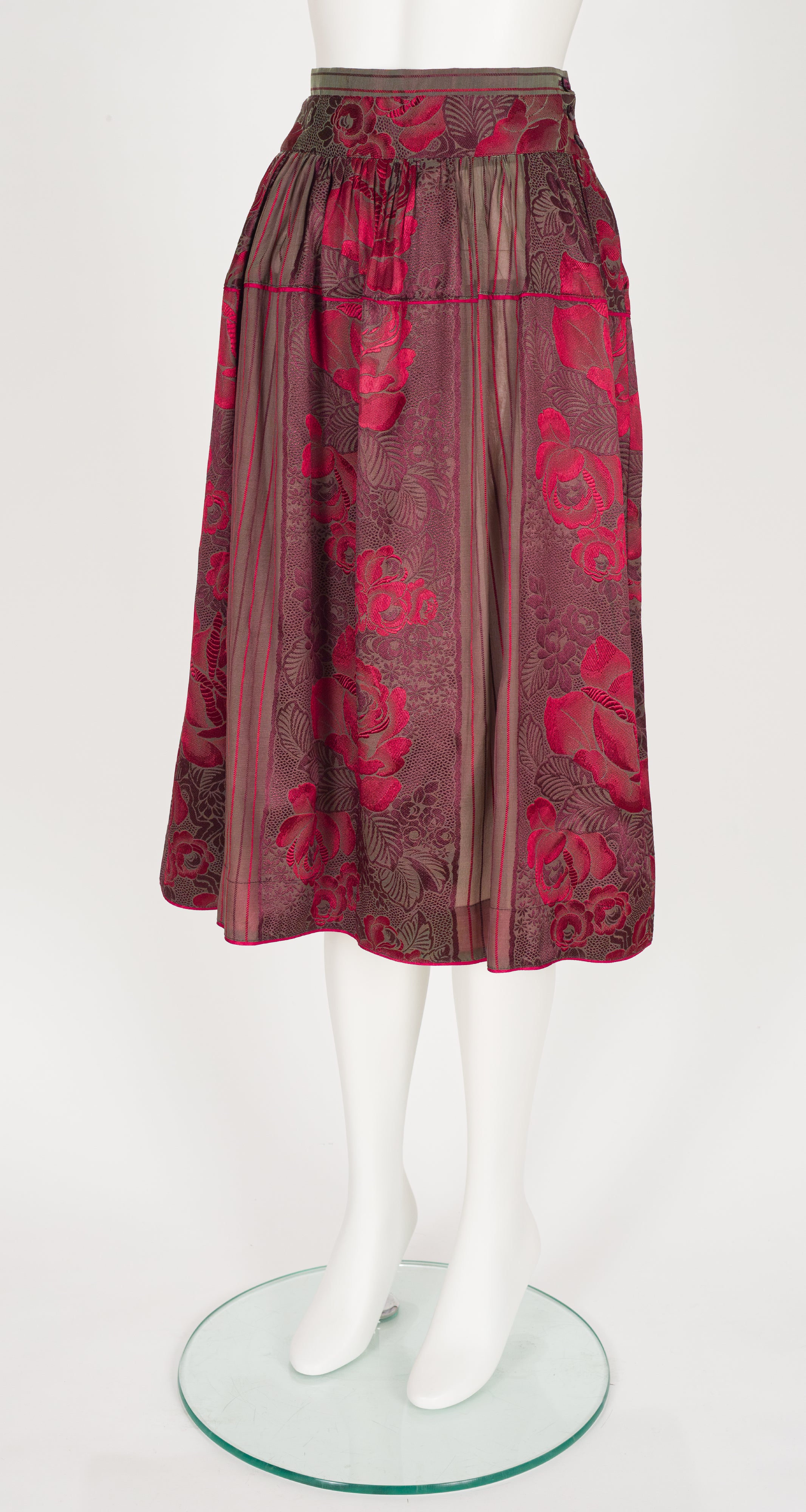 1982 S/S Floral Burgundy Silk Jacquard Skirt