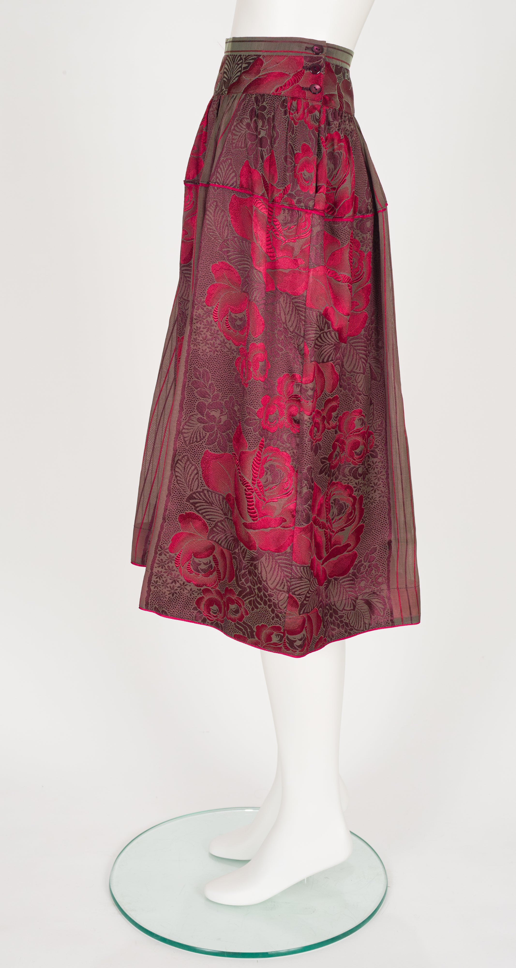 1982 S/S Floral Burgundy Silk Jacquard Skirt