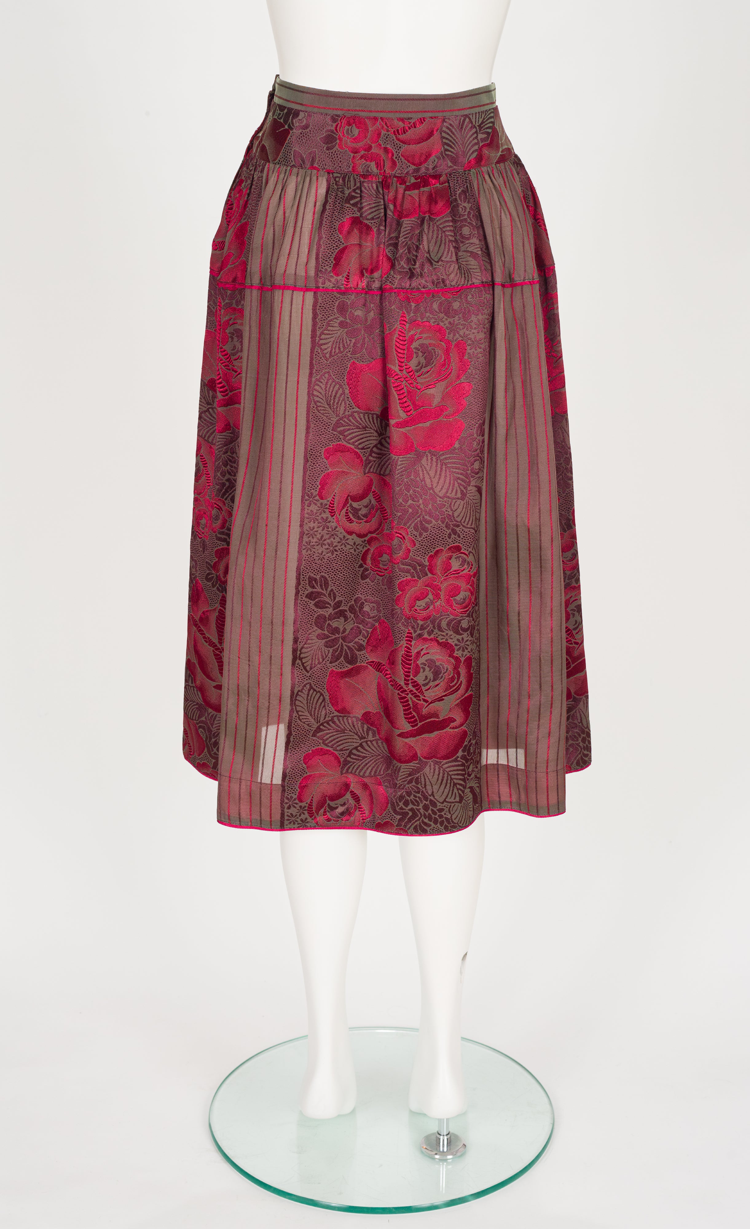 1982 S/S Floral Burgundy Silk Jacquard Skirt