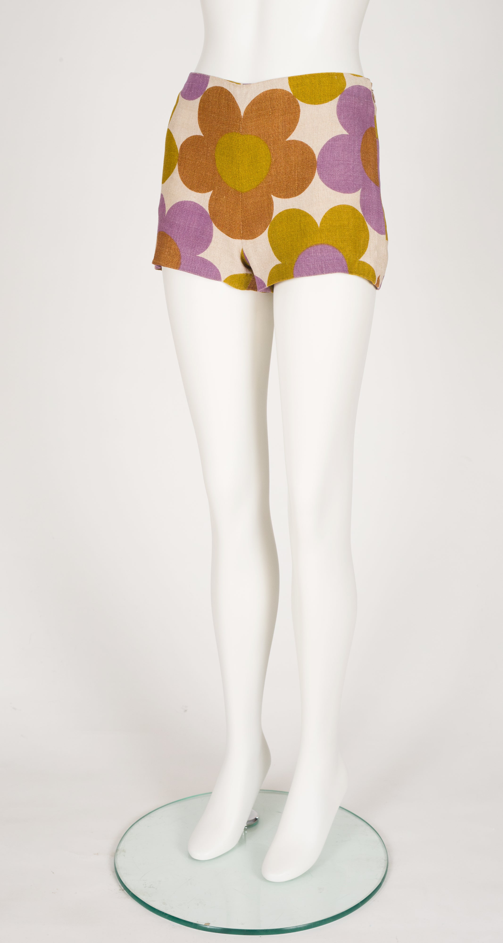 2002 S/S Mod Floral Print Linen Hot Pants