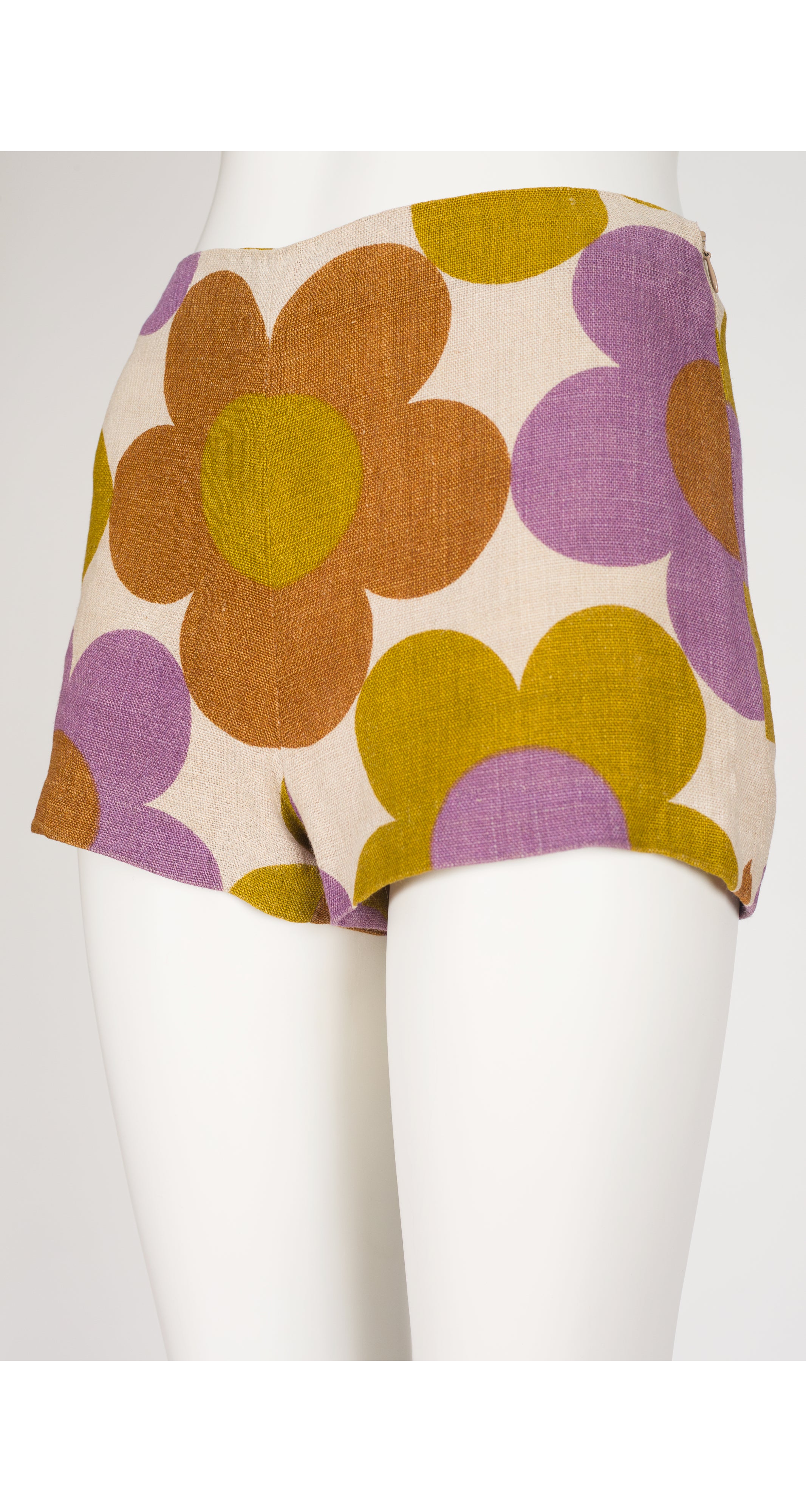 2002 S/S Mod Floral Print Linen Hot Pants