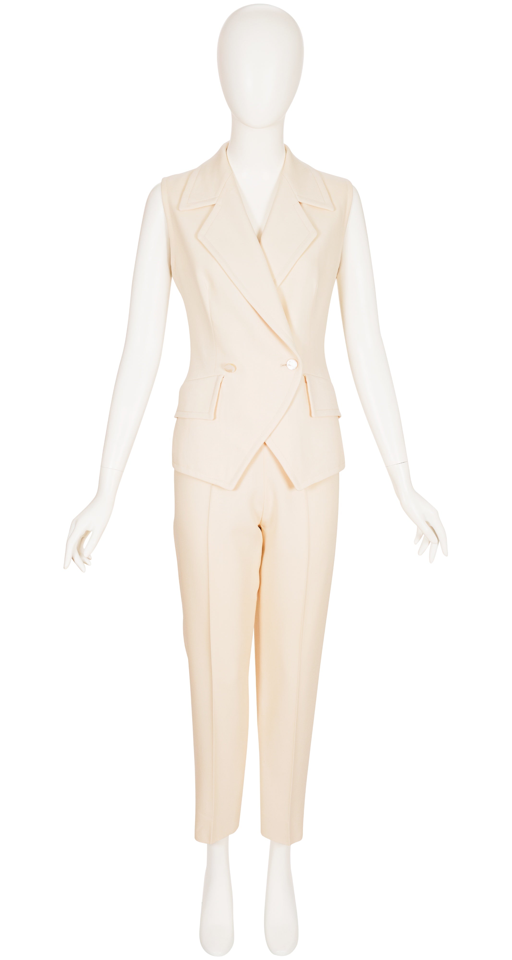 1990s Cream Wool Double-Breasted Sleeveless Pantsuit