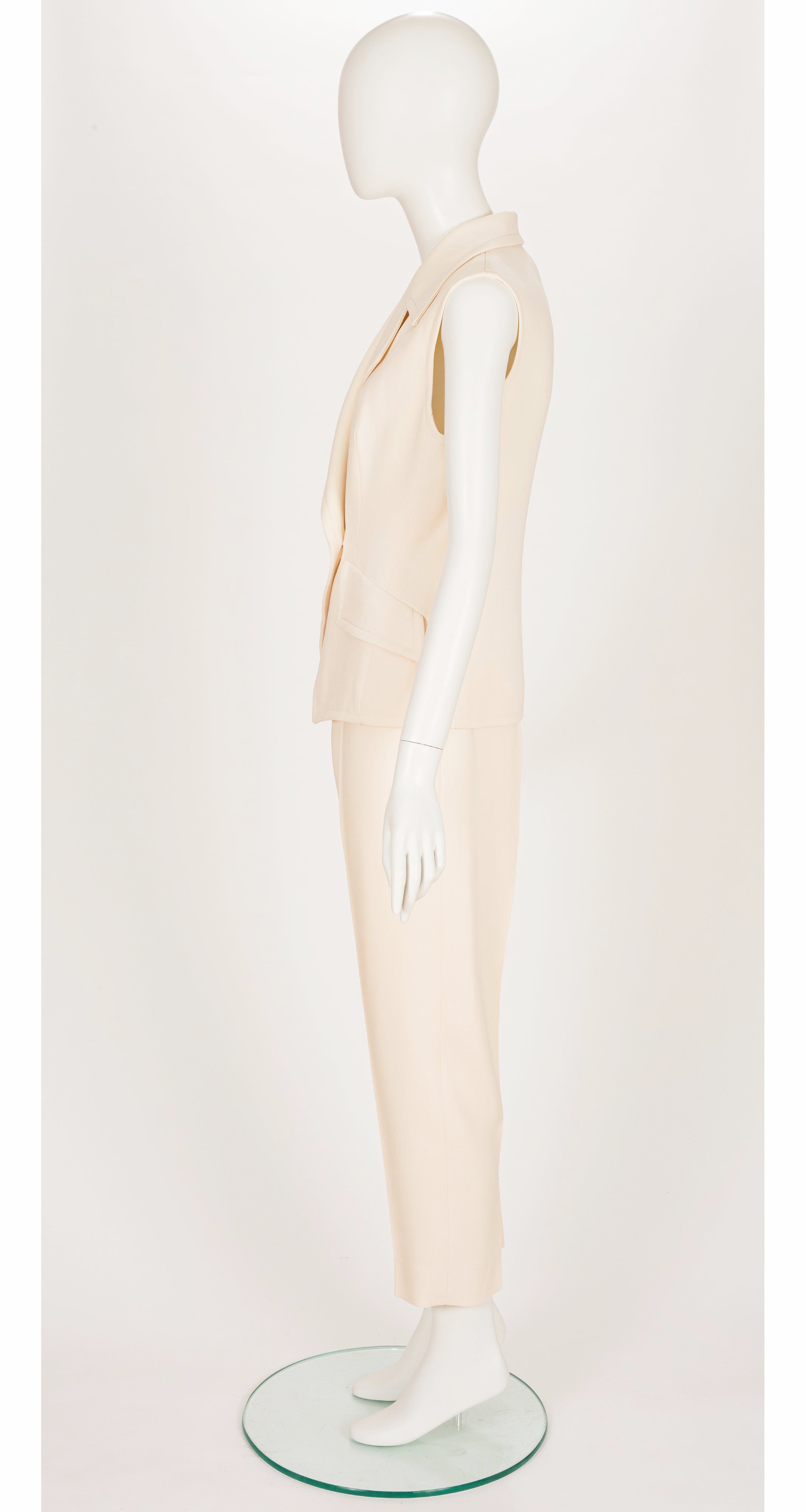 1990s Cream Wool Double-Breasted Sleeveless Pantsuit