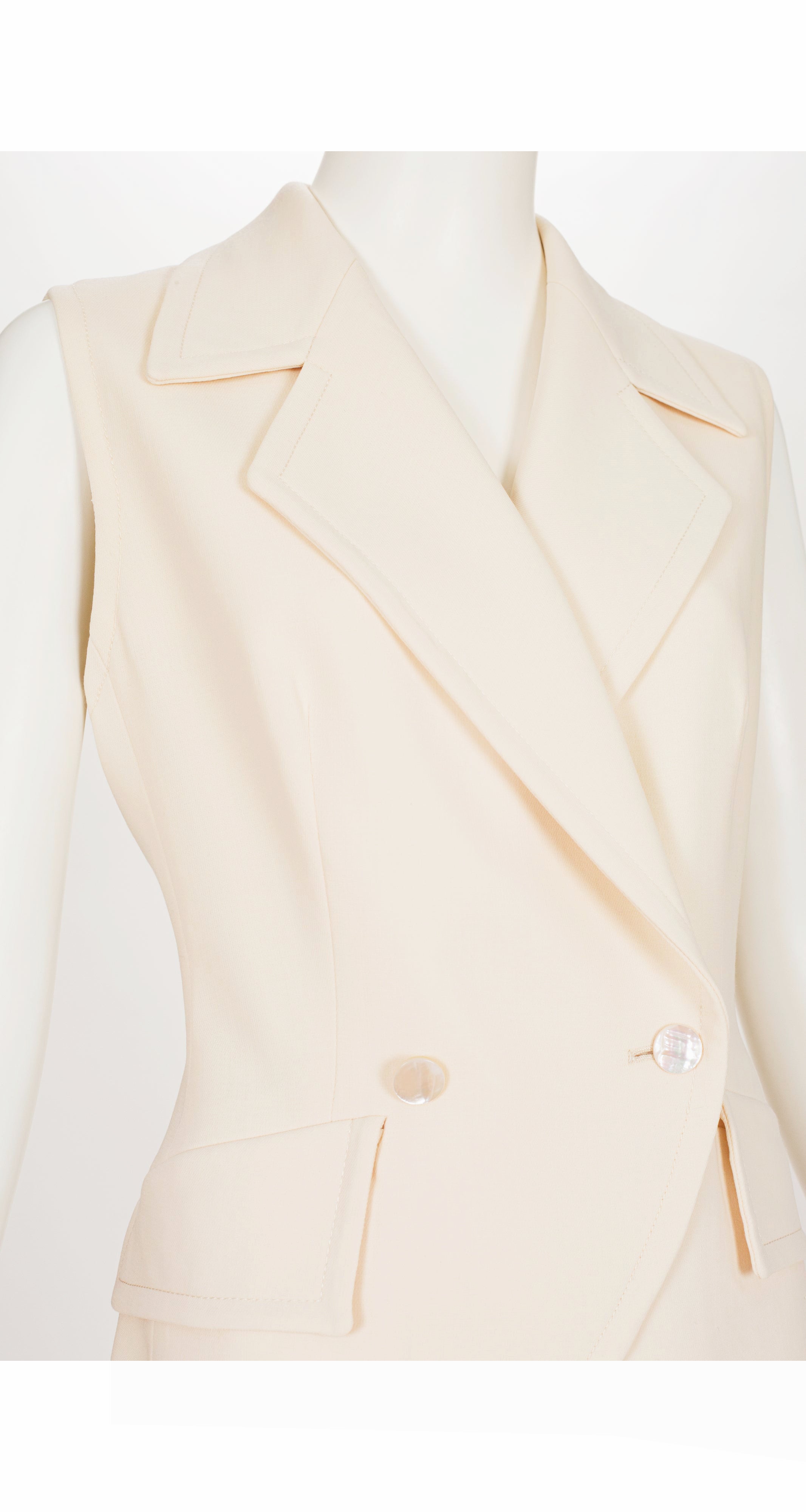 1990s Cream Wool Double-Breasted Sleeveless Pantsuit