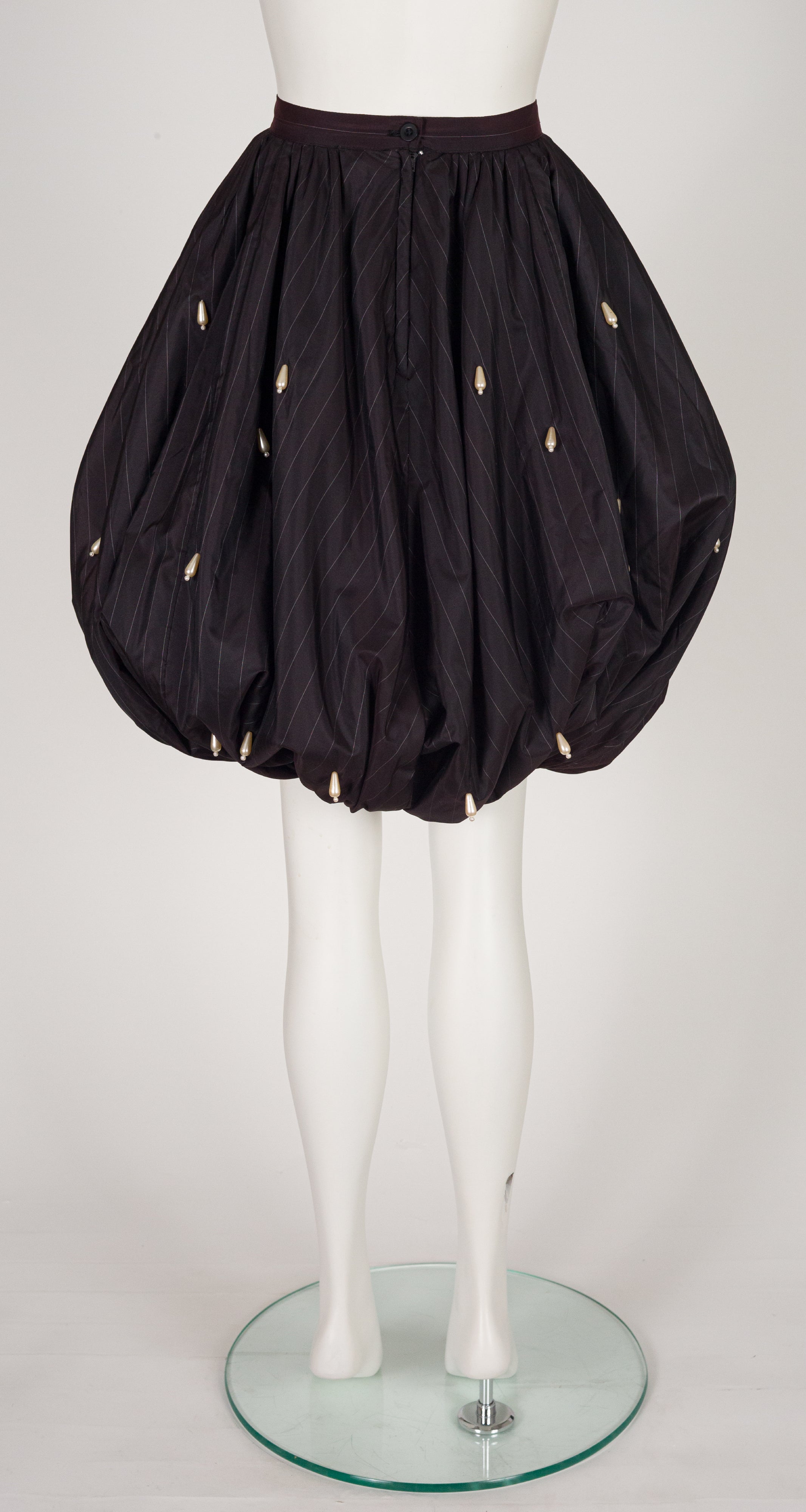 1980s Black Taffeta Pearl Teardrop Convertible Bubble Skirt