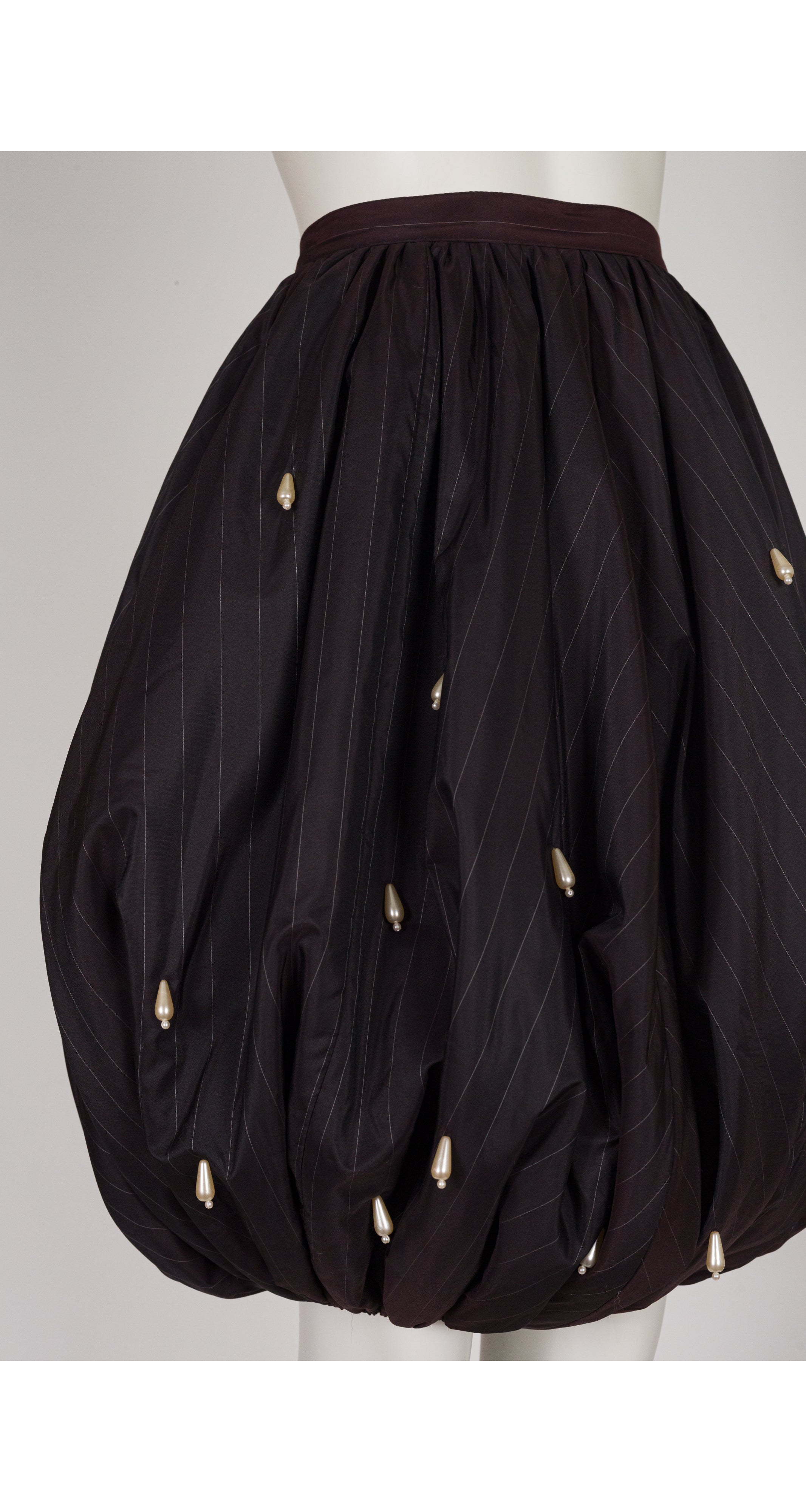 1980s Black Taffeta Pearl Teardrop Convertible Bubble Skirt
