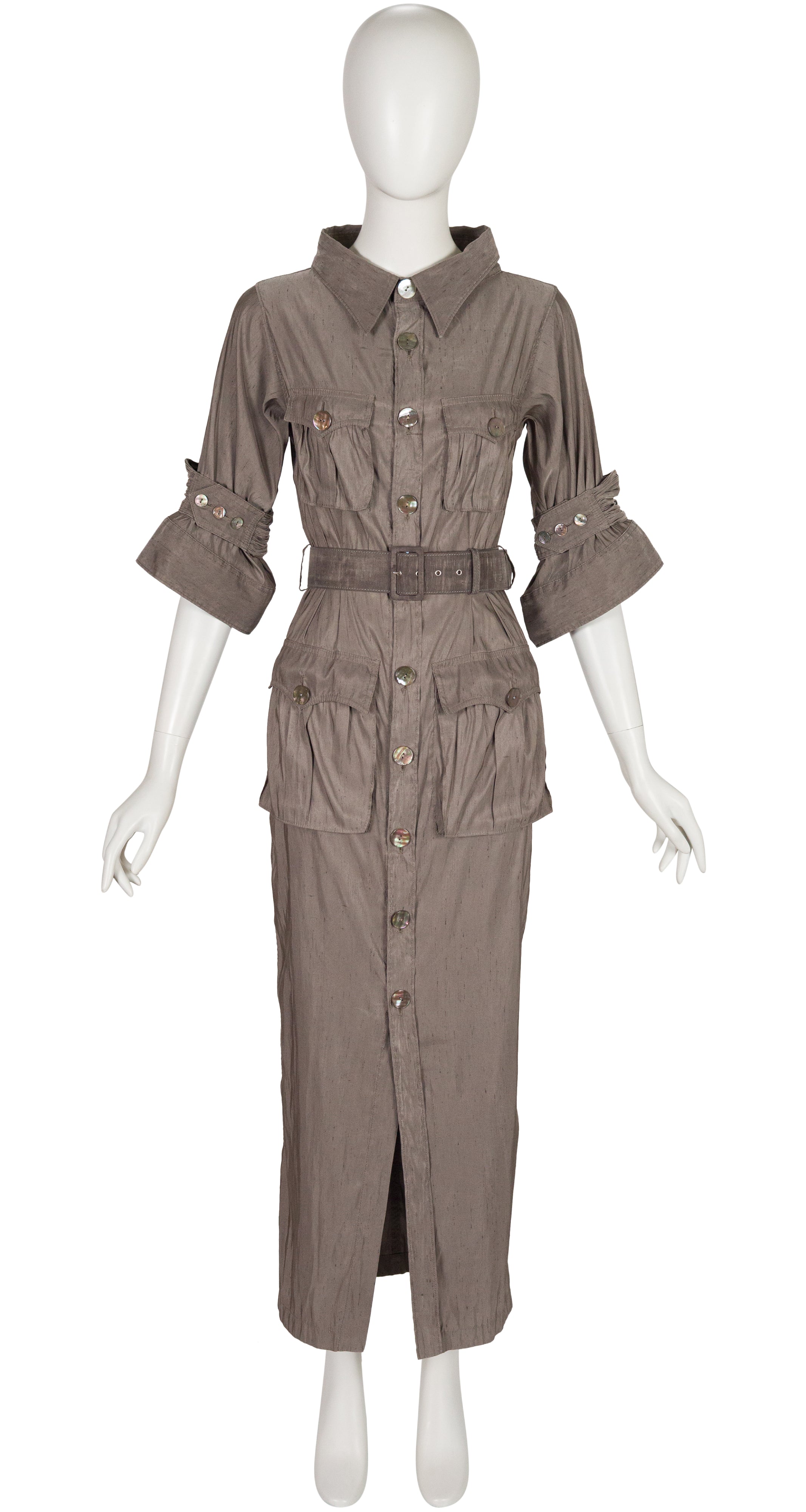 2011 S/S Taupe Utility Button-Up Maxi Dress