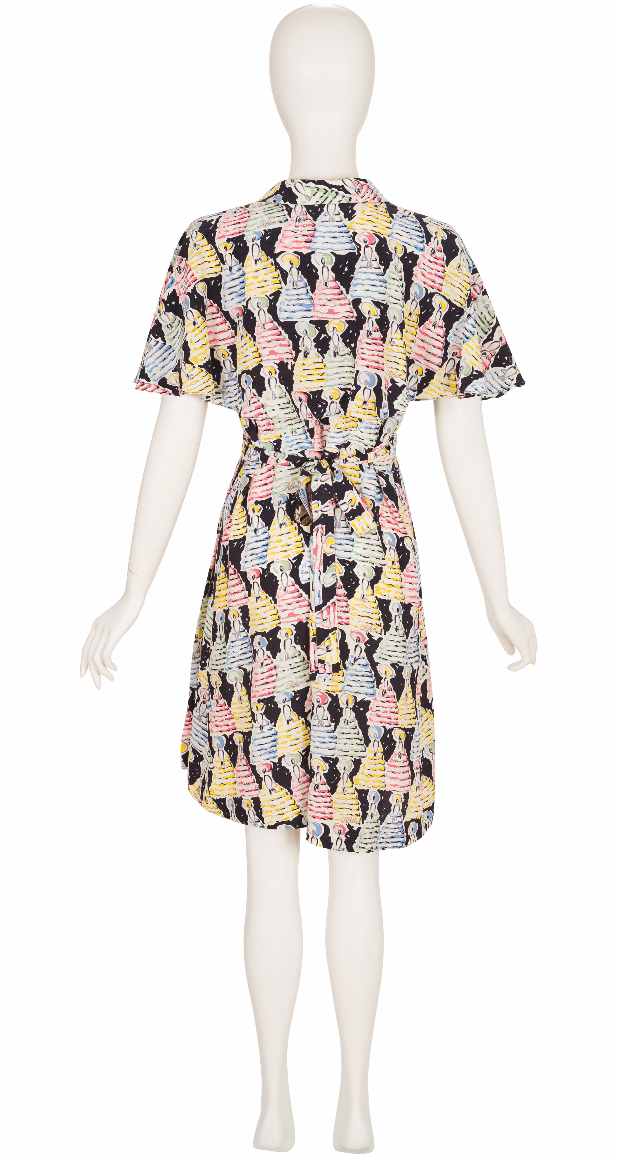 1996 S/S Runway Novelty Print Silk Capelet Dress