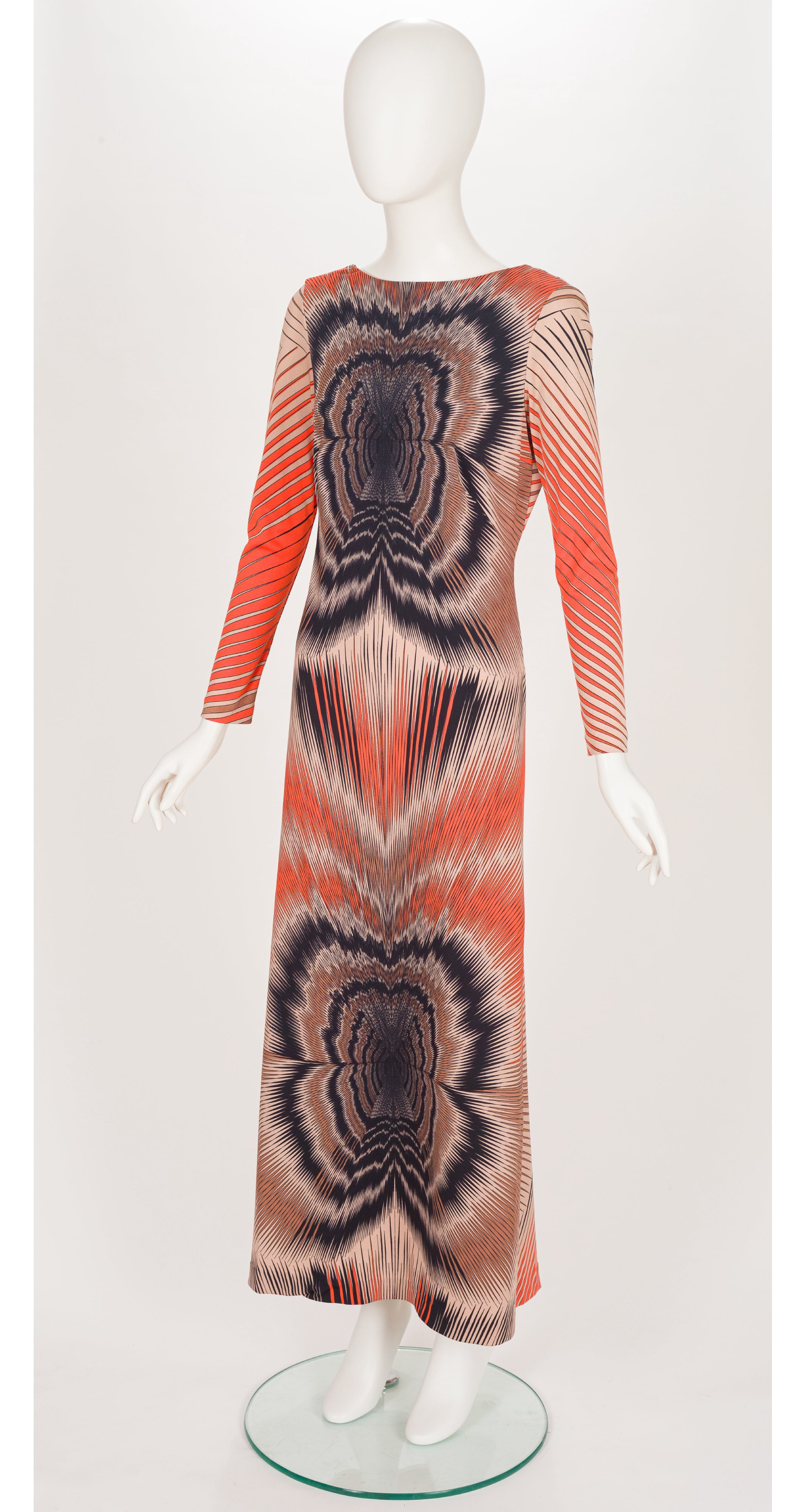 1976 Resort Op Art Print Nylon Jersey Maxi Dress