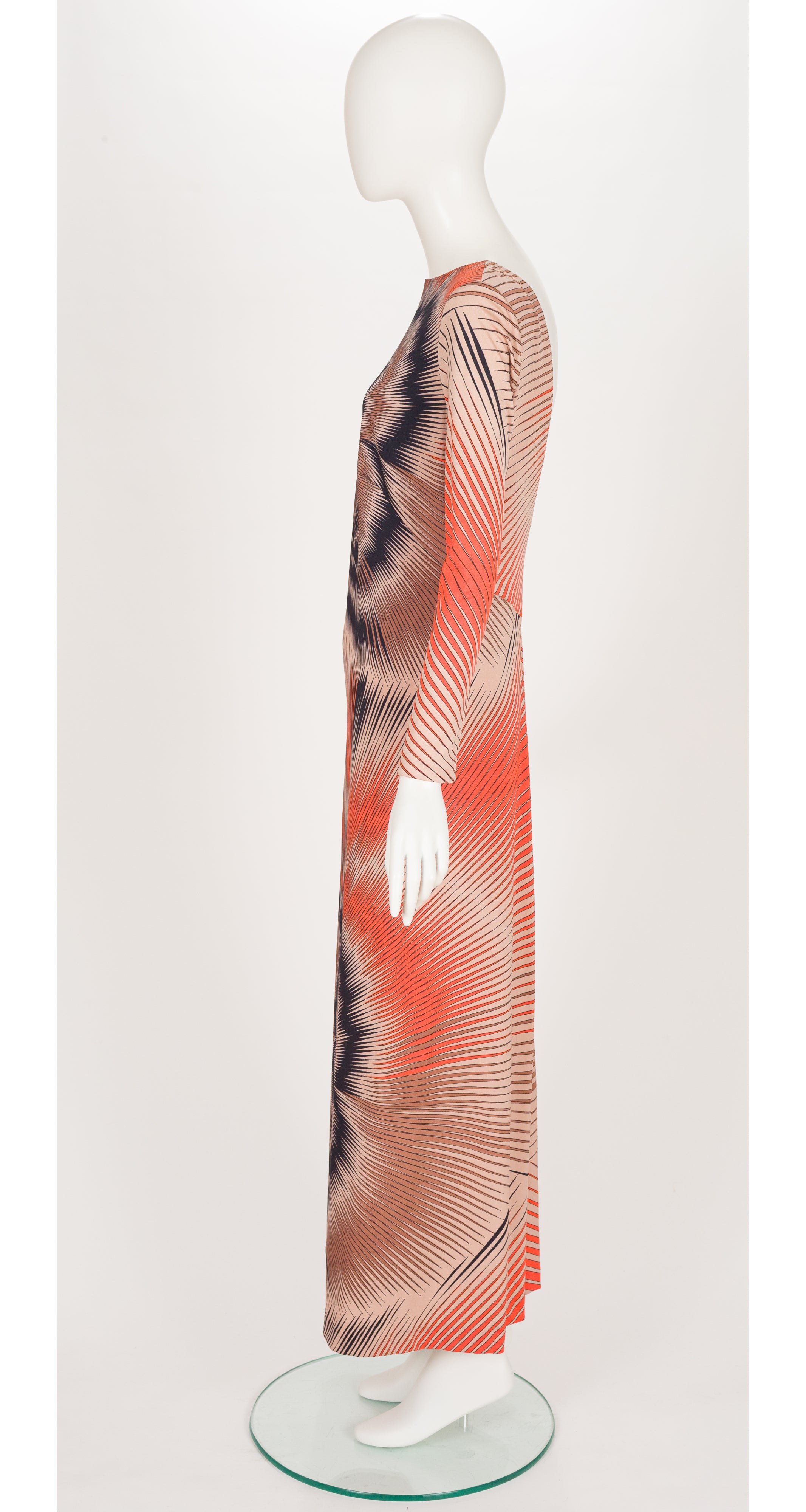1976 Resort Op Art Print Nylon Jersey Maxi Dress