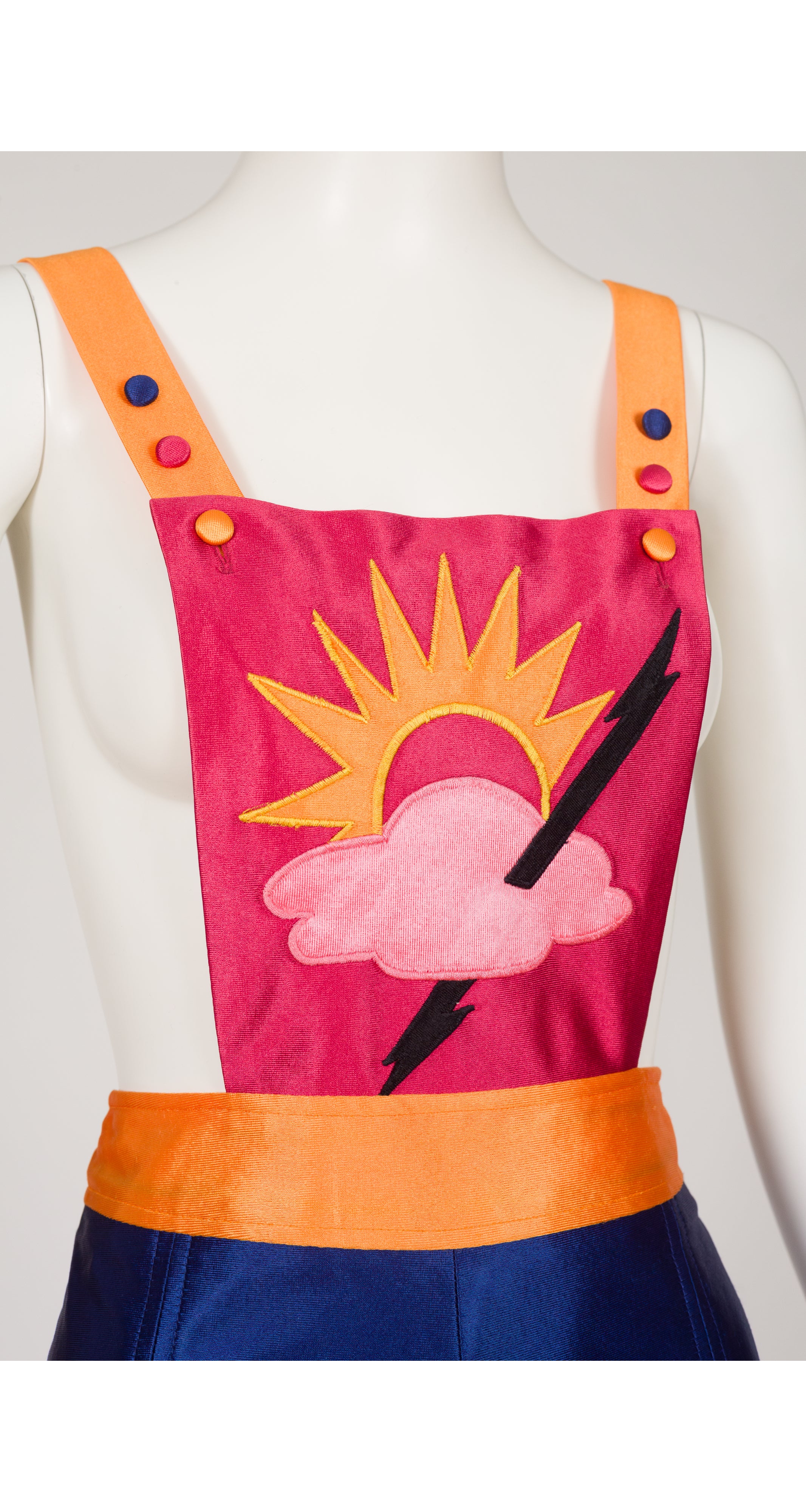 1970s Lightning Bolt Satin Dungaree Hot Pants