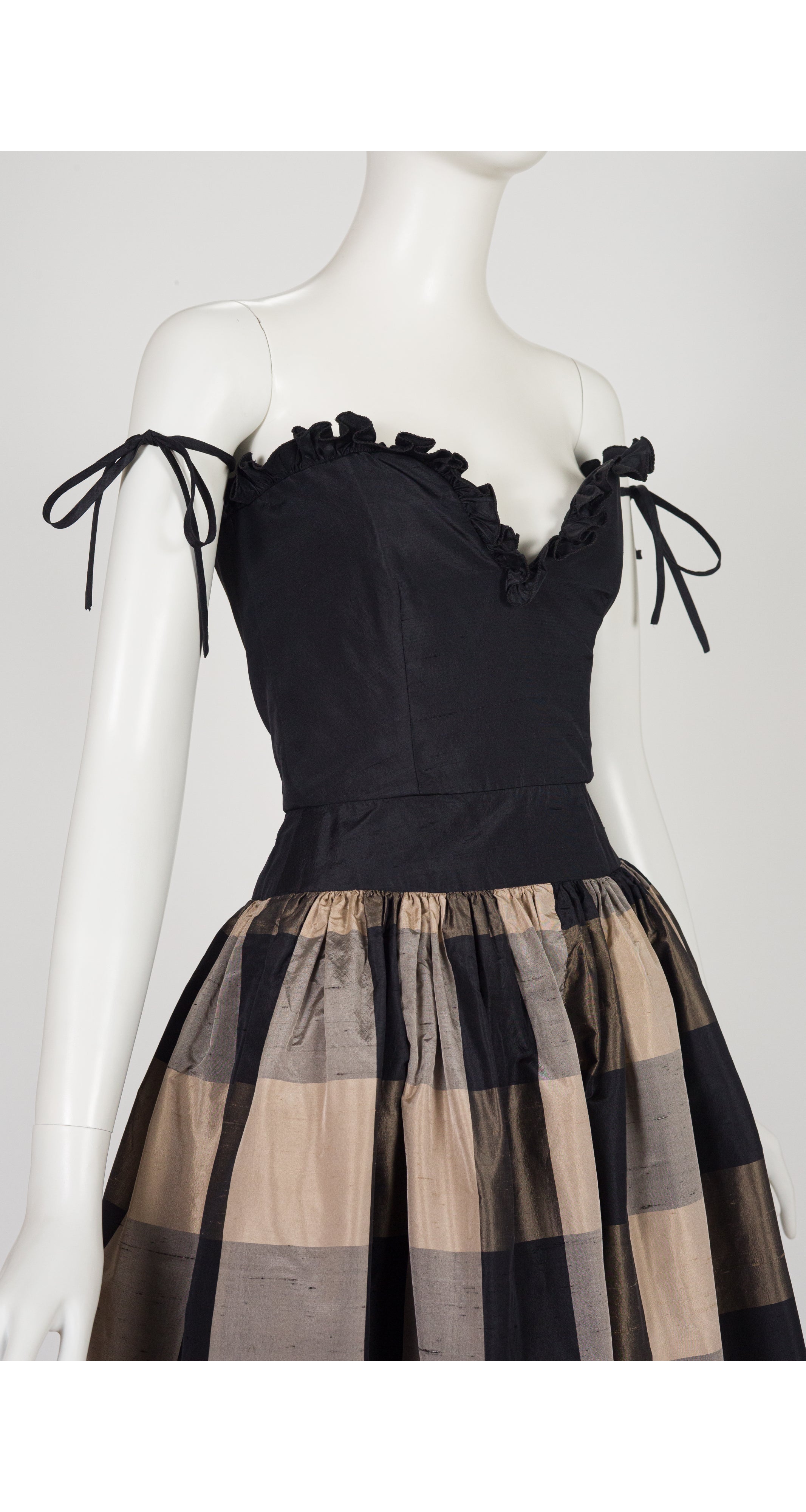 1982 S/S Plaid Silk Taffeta Bustier Party Dress